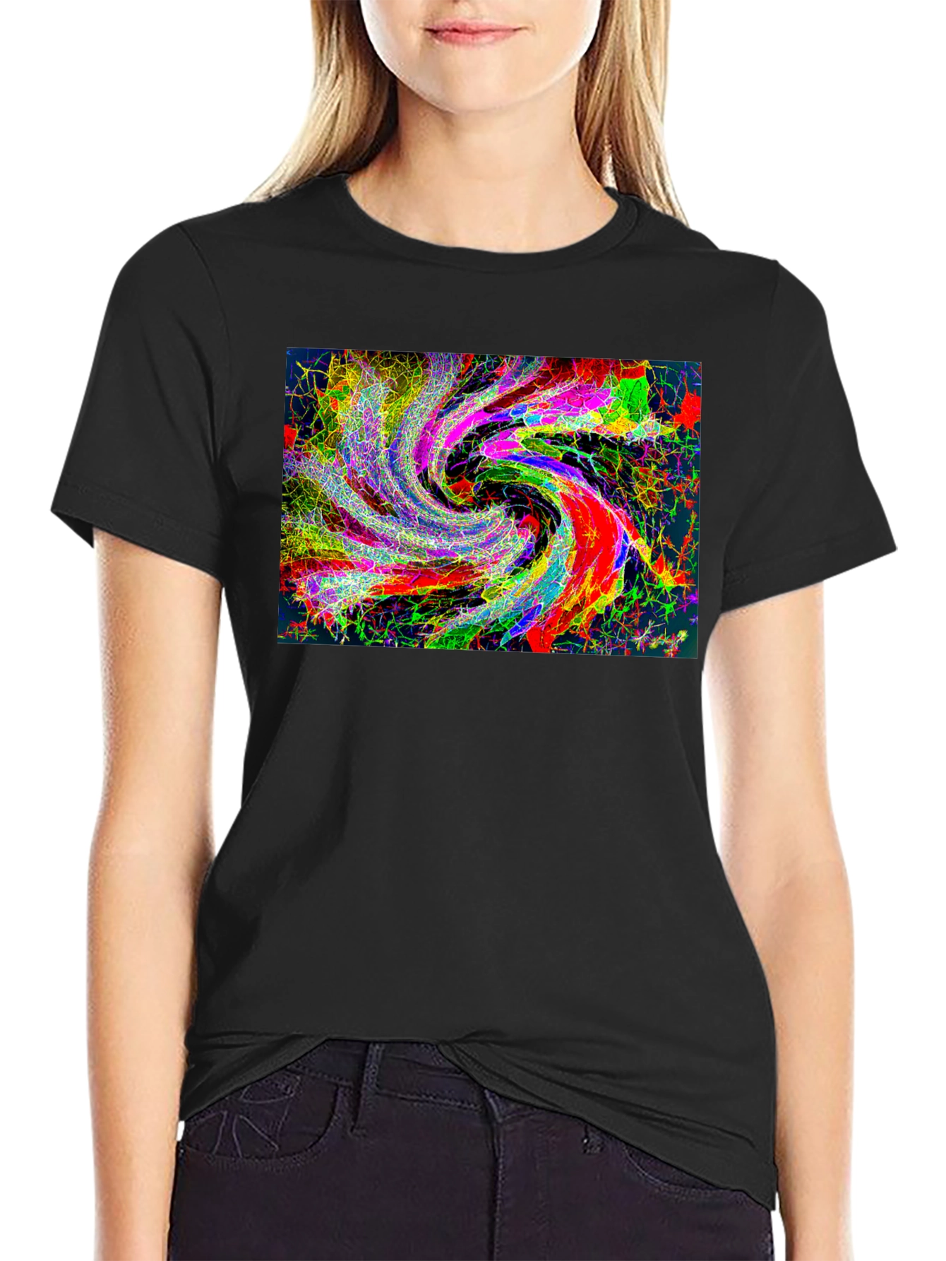 Abstract Swirl Graphic Black T-Shirt