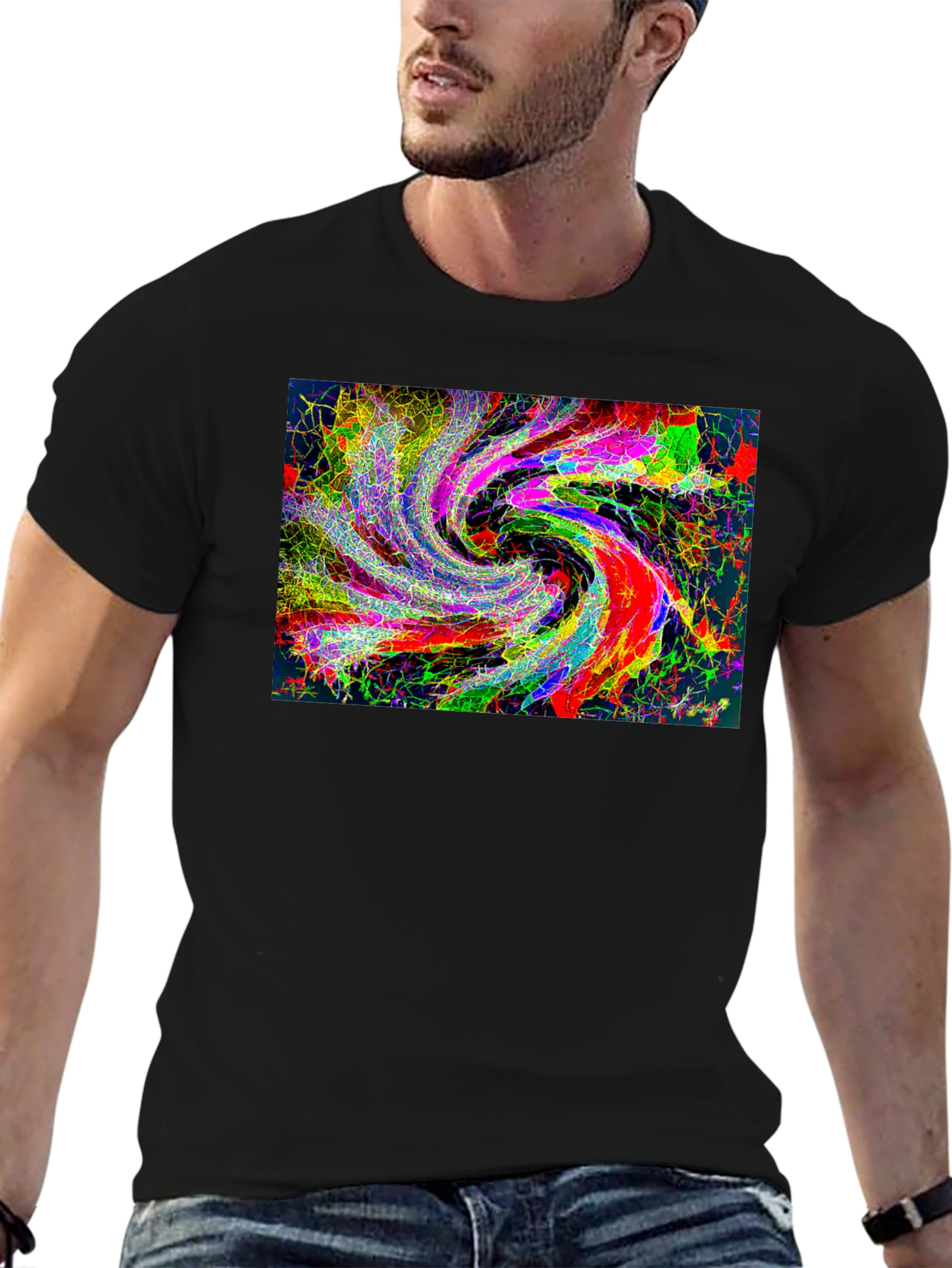 Abstract Swirl Graphic Black T-Shirt