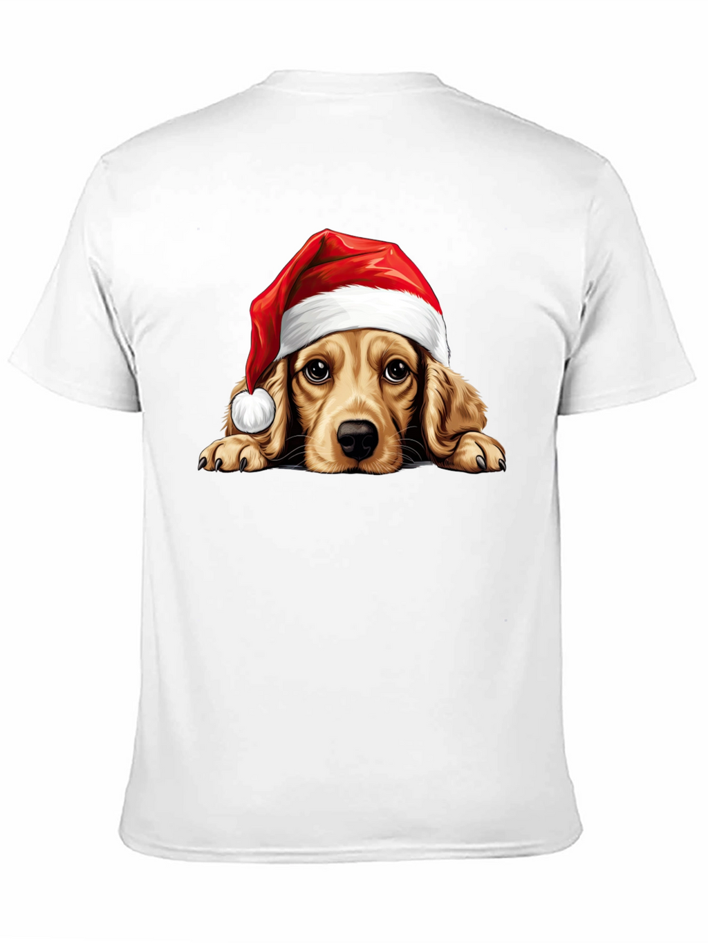 Cute Dog in Santa Hat Black T-Shirt
