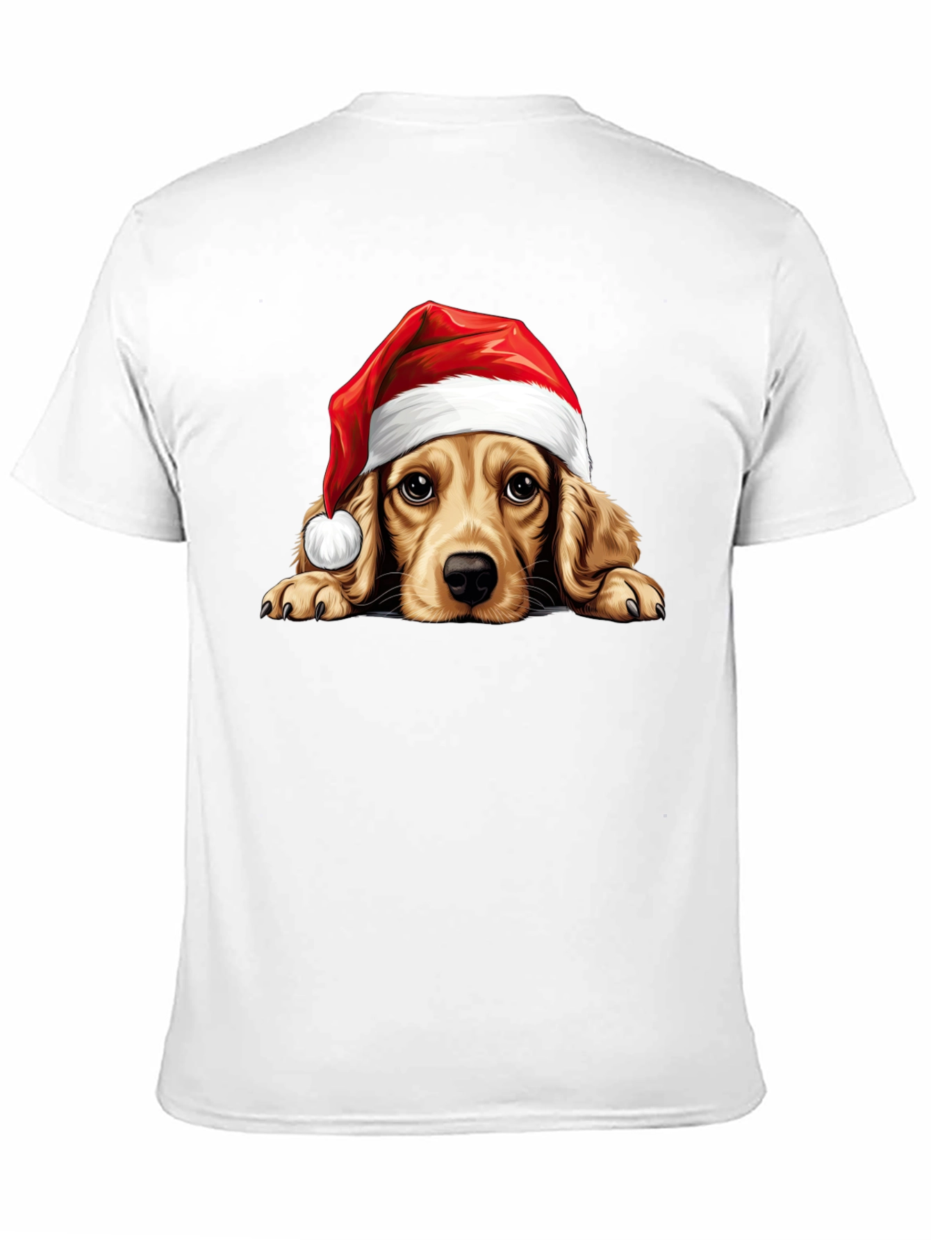 Cute Dog in Santa Hat Black T-Shirt