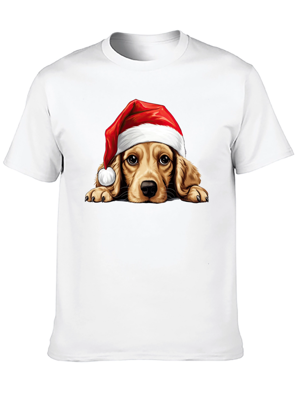 Cute Dog in Santa Hat Black T-Shirt
