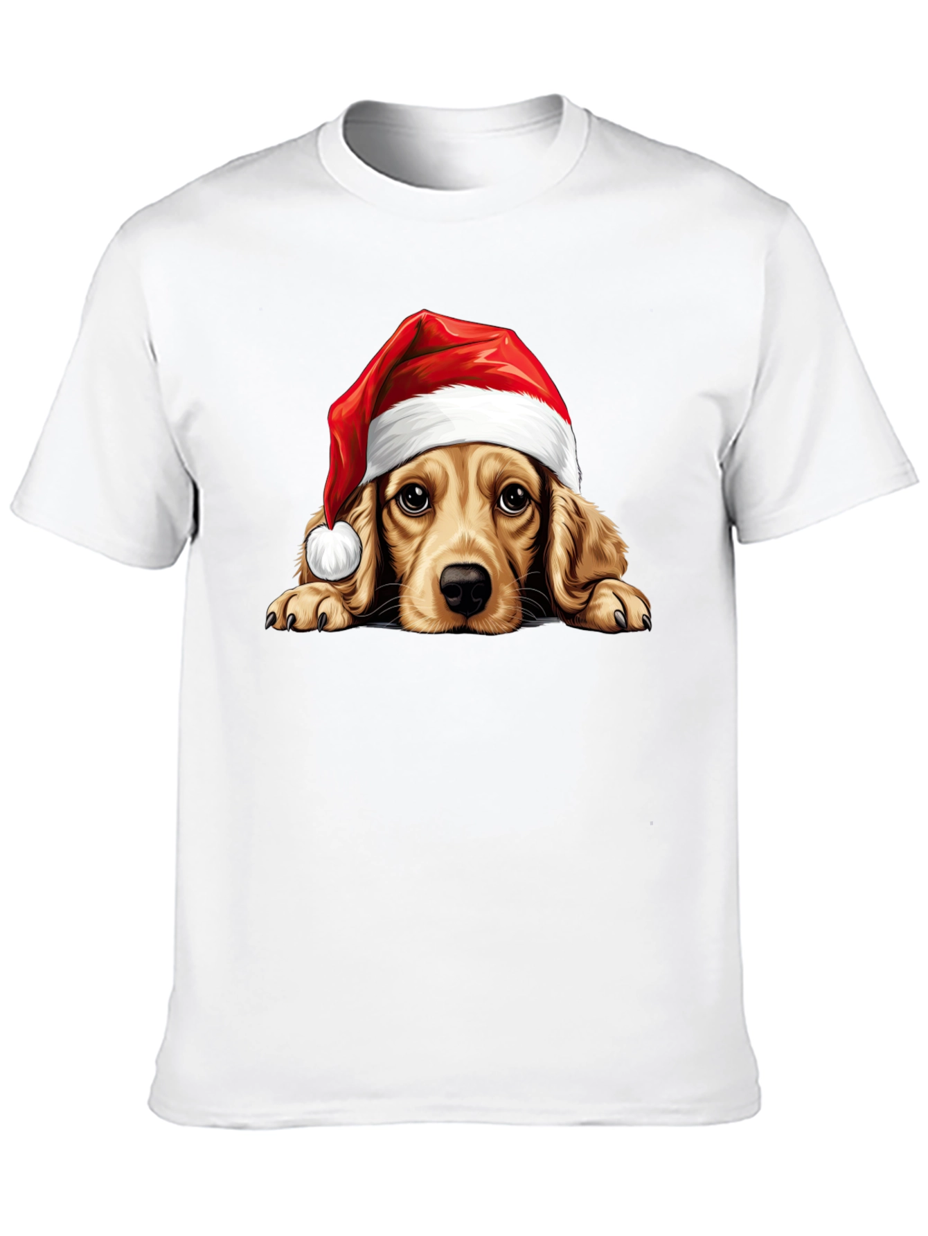 Cute Dog in Santa Hat Black T-Shirt