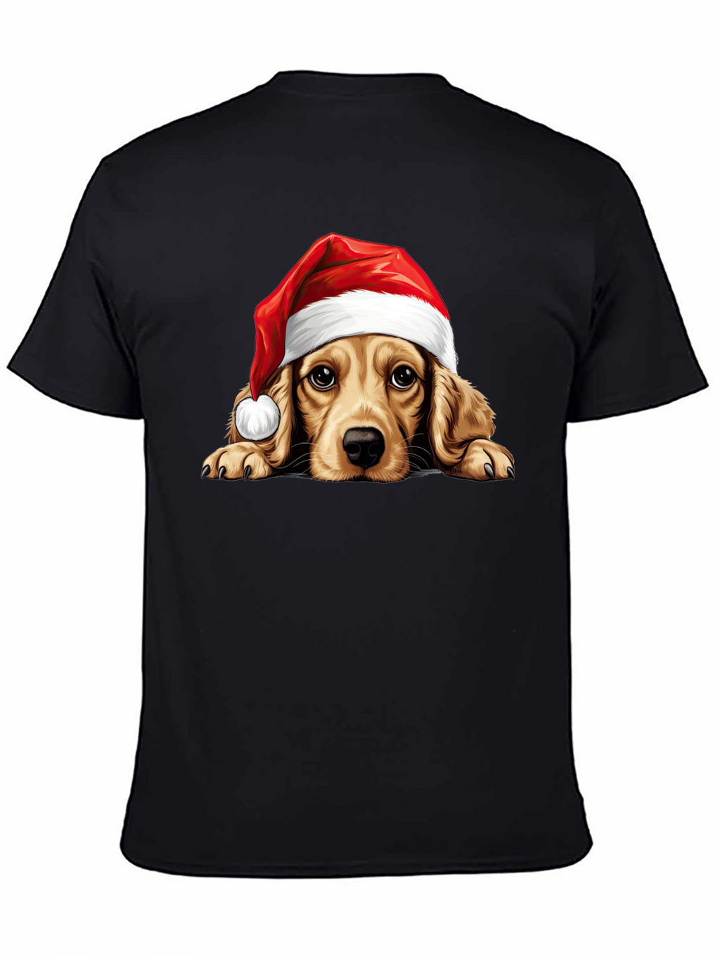 Cute Dog in Santa Hat Black T-Shirt