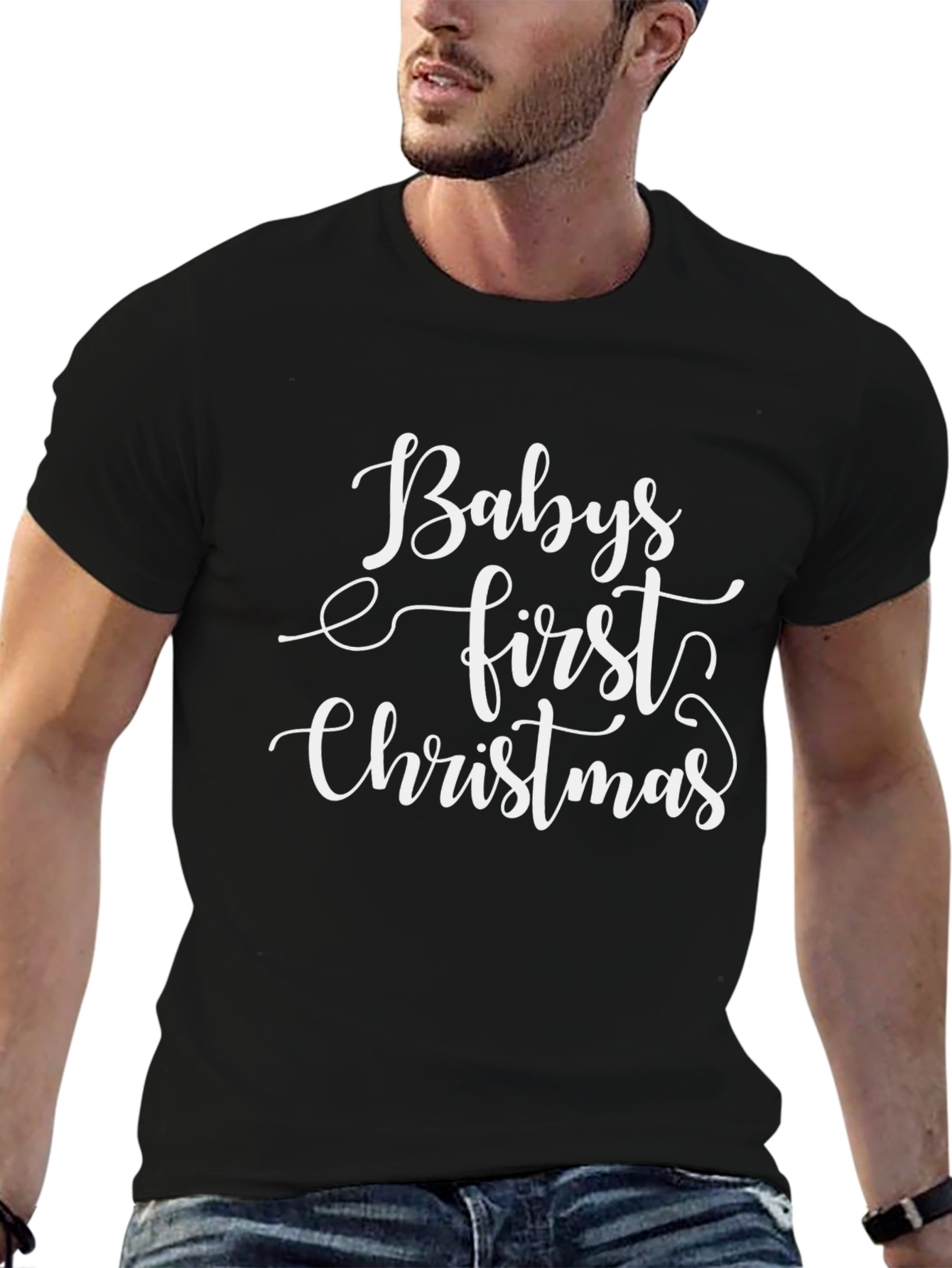 Babys First Christmas Black T-Shirt