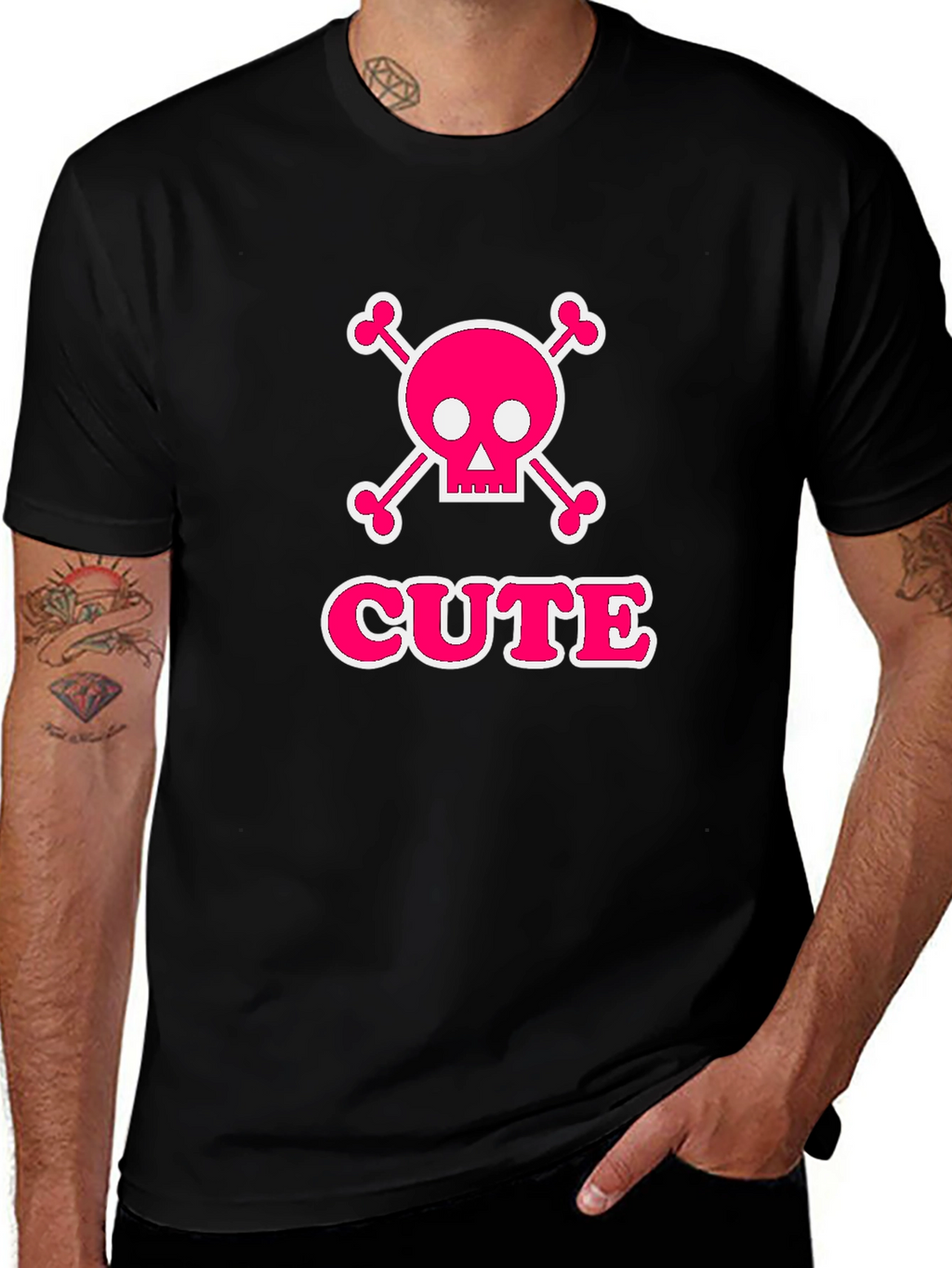 Cute Skull & Crossbones Graphic Tee - Black