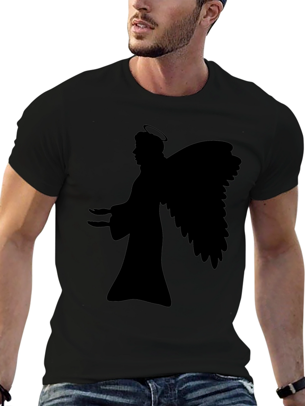 Angel Silhouette Graphic Black T-Shirt