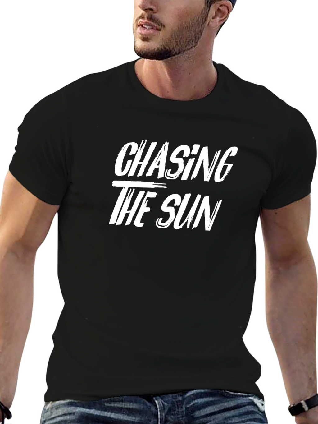 Chasing The Sun Graphic T-Shirt - Casual Black Tee