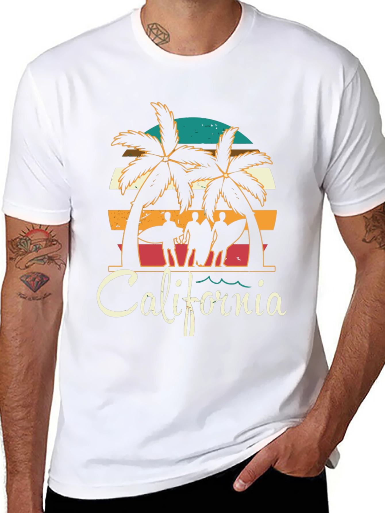 California Surfer T-Shirt - Retro Palm Tree Design