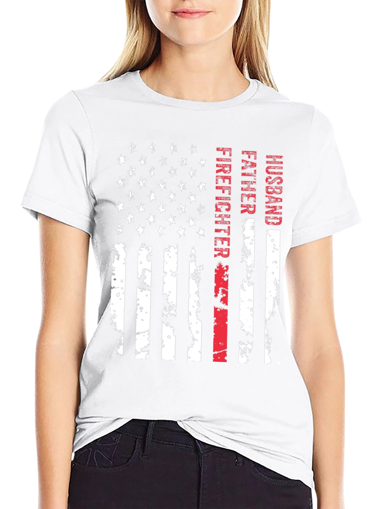 Firefighter Husband Father American Flag T-Shirt