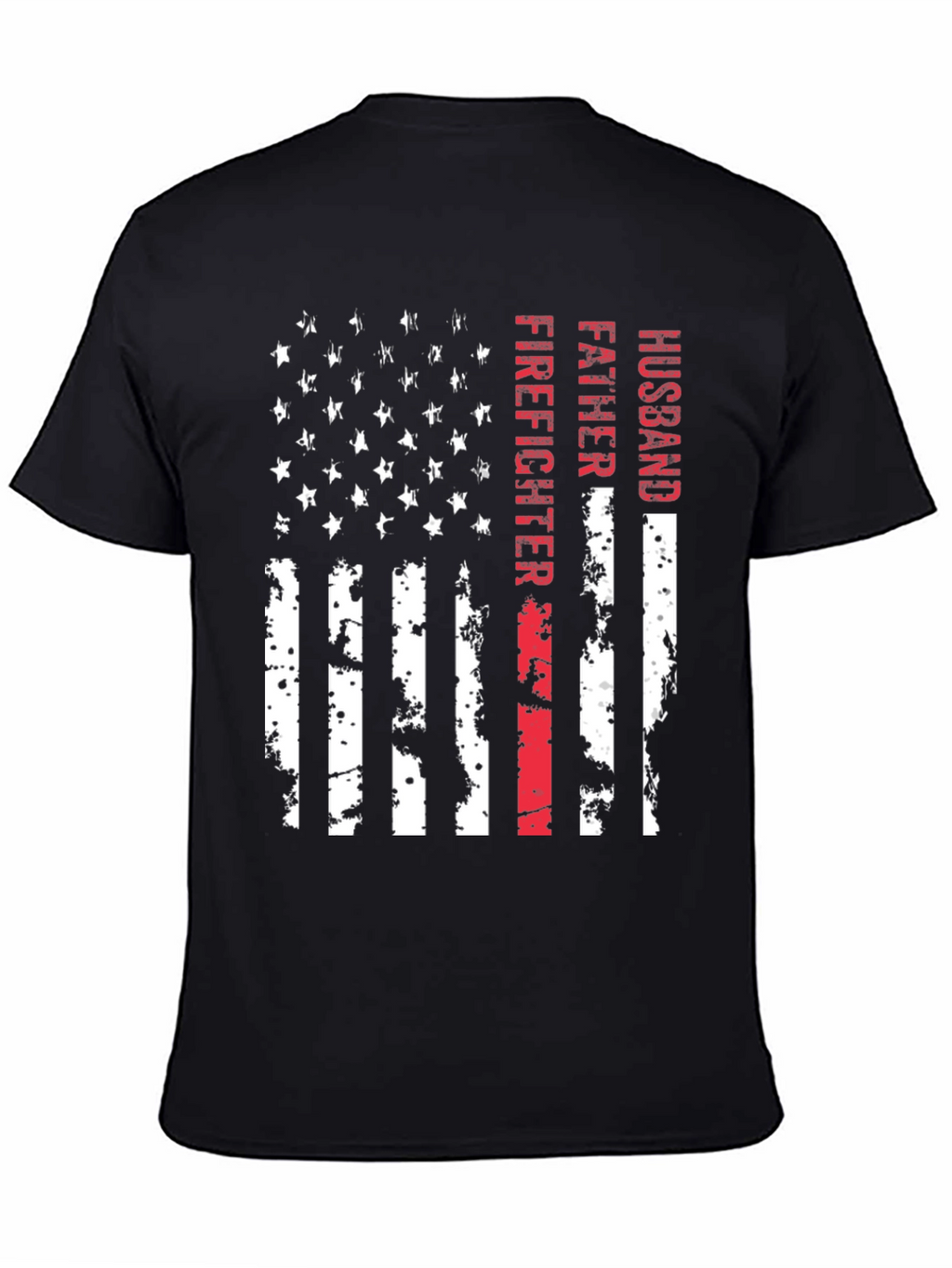 Firefighter Husband Father American Flag T-Shirt