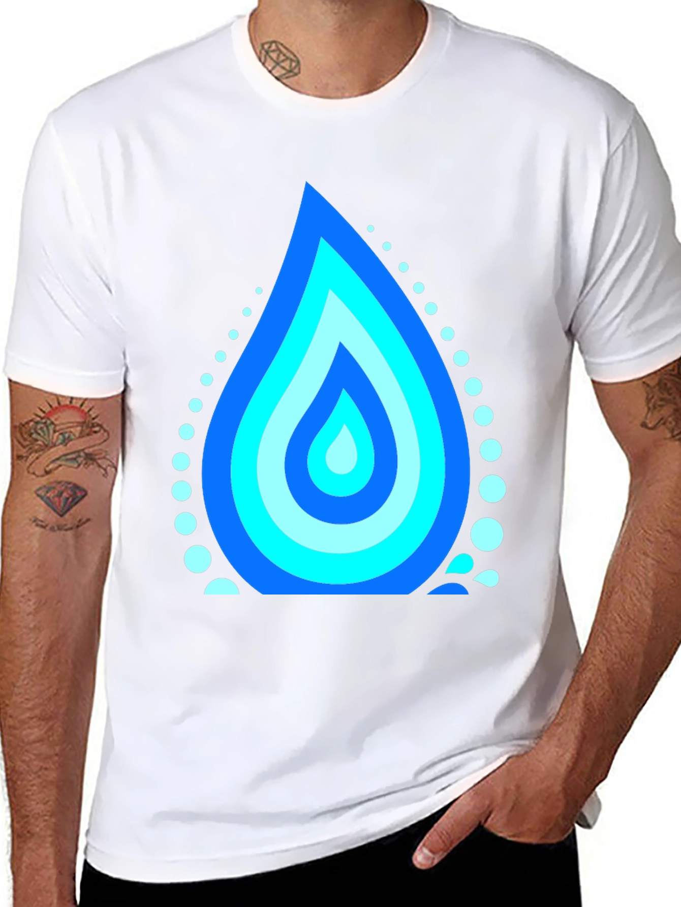 Blue Water Drop Graphic Black T-Shirt
