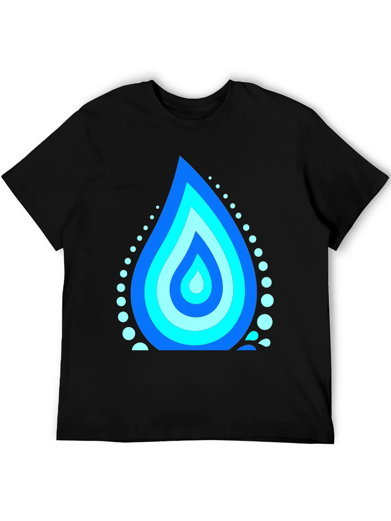 Blue Water Drop Graphic Black T-Shirt