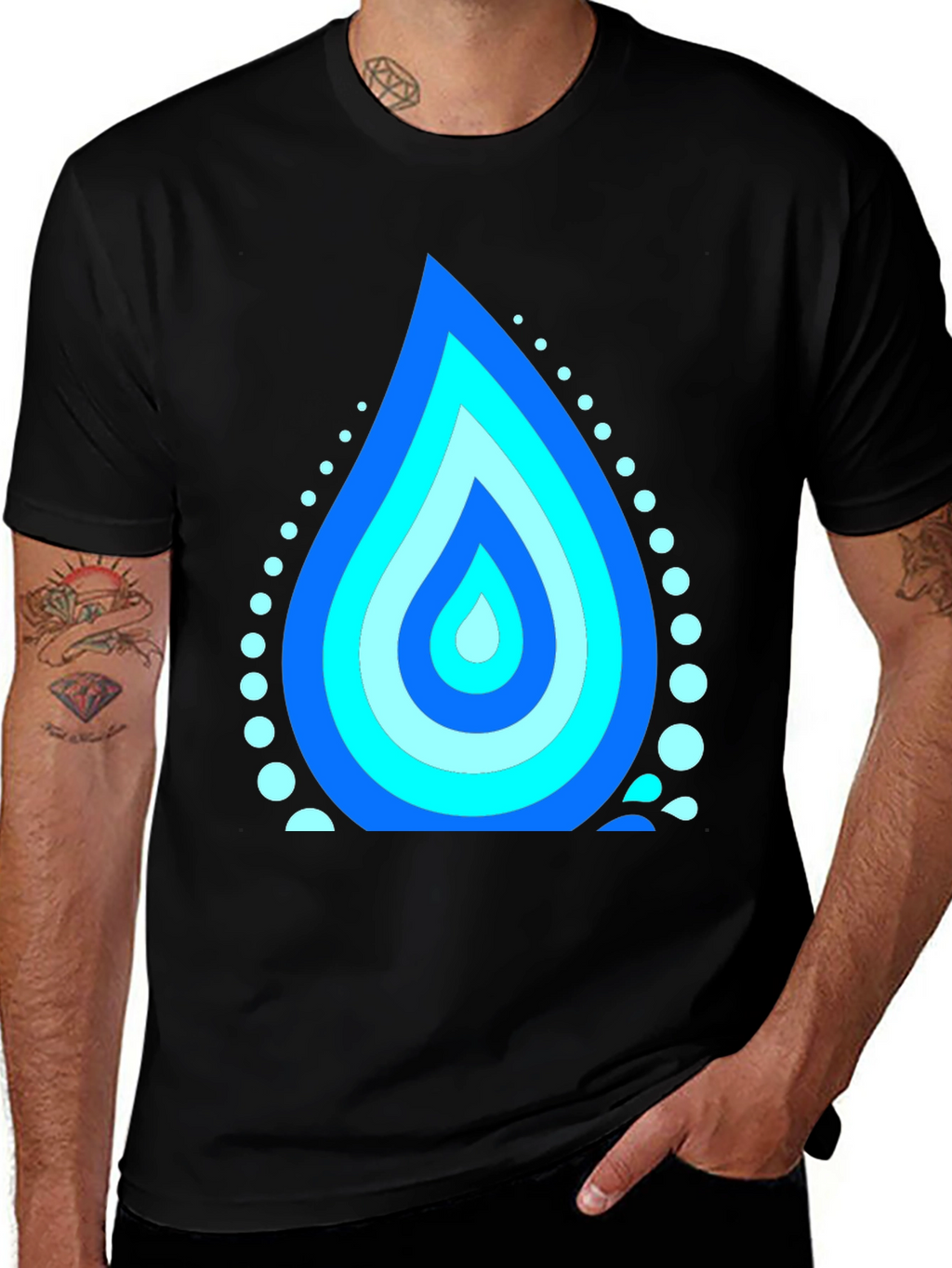 Blue Water Drop Graphic Black T-Shirt
