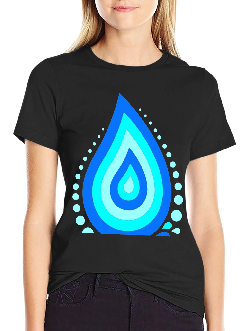 Blue Water Drop Graphic Black T-Shirt