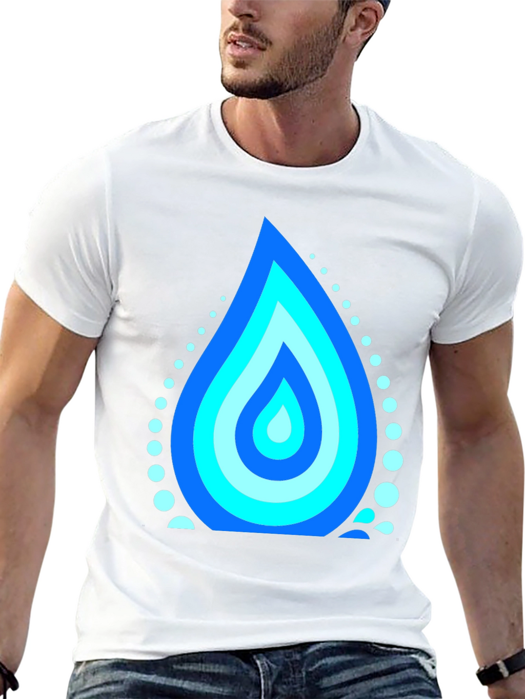 Blue Water Drop Graphic Black T-Shirt