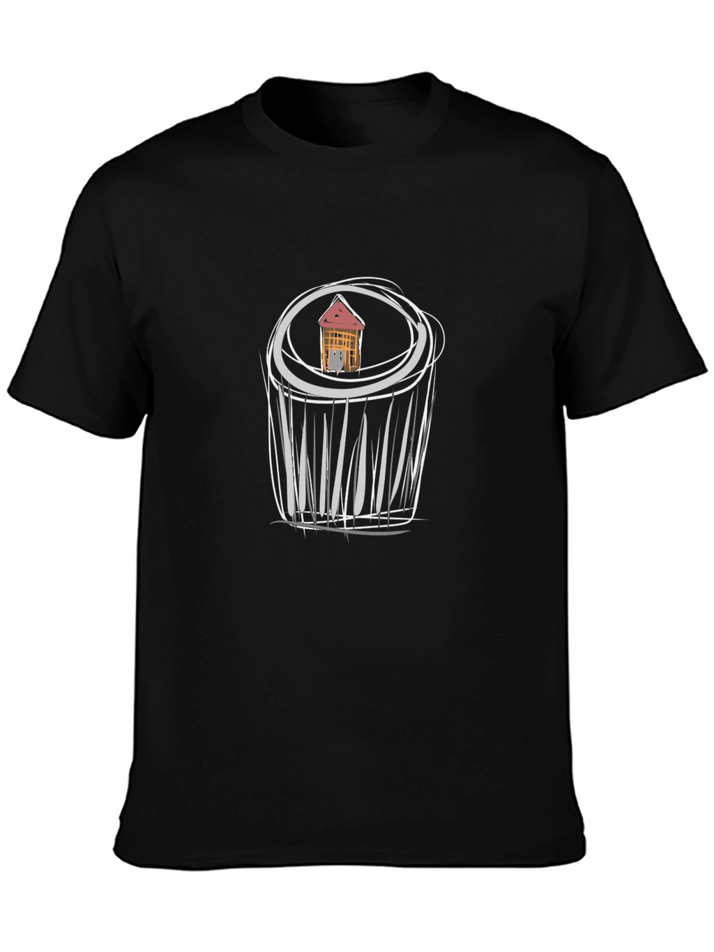 Unique Black T-Shirt with House Scribble Design