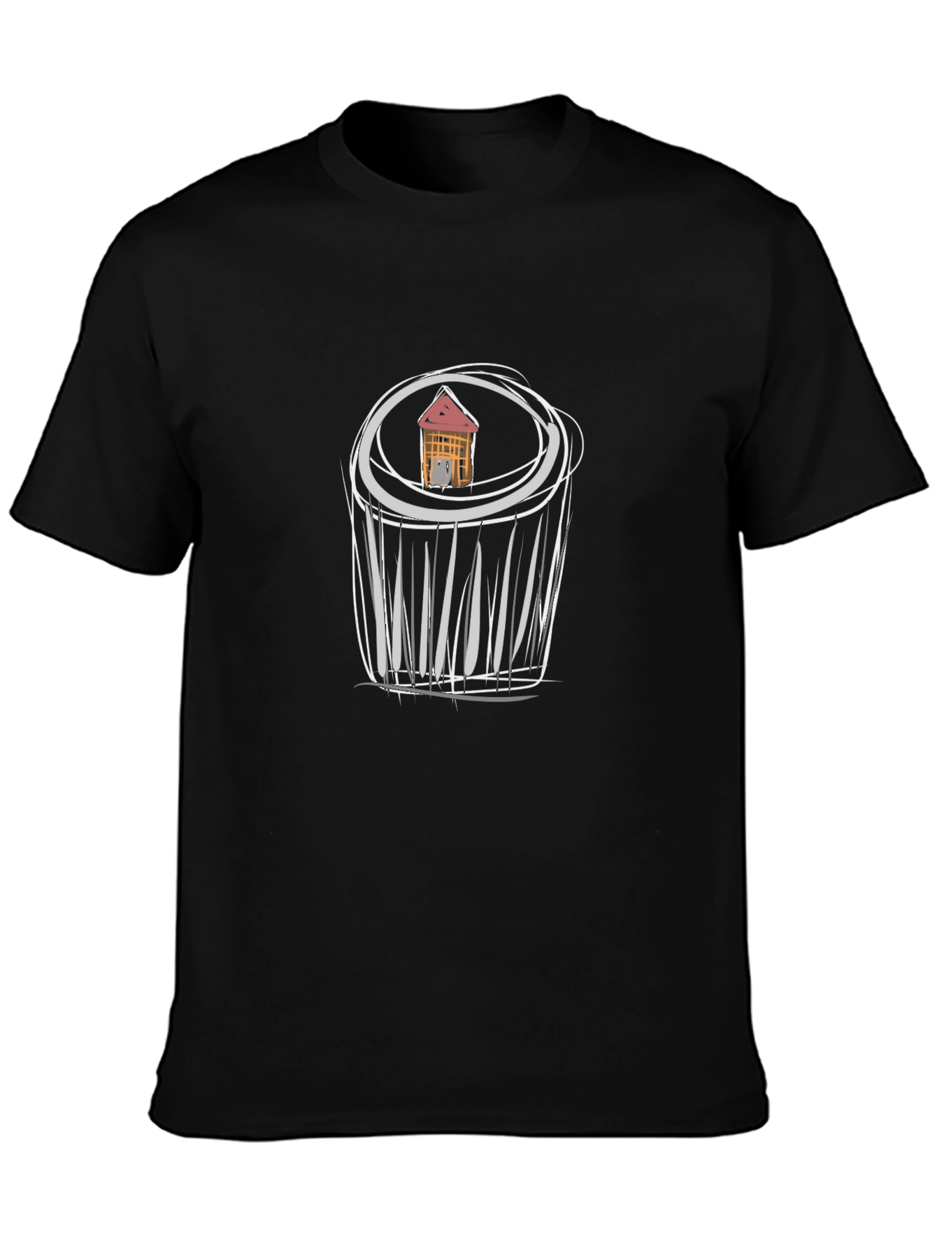 Unique Black T-Shirt with House Scribble Design