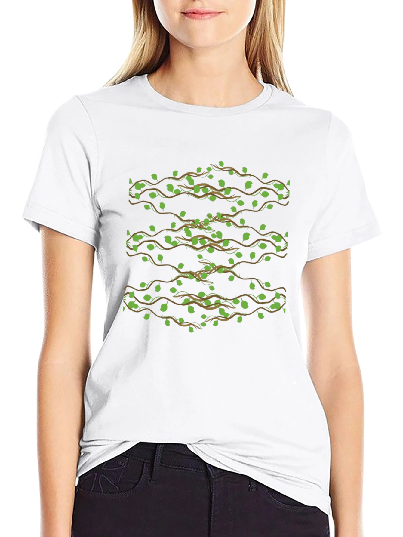 Leaf Vine Print T-Shirt - Casual Style