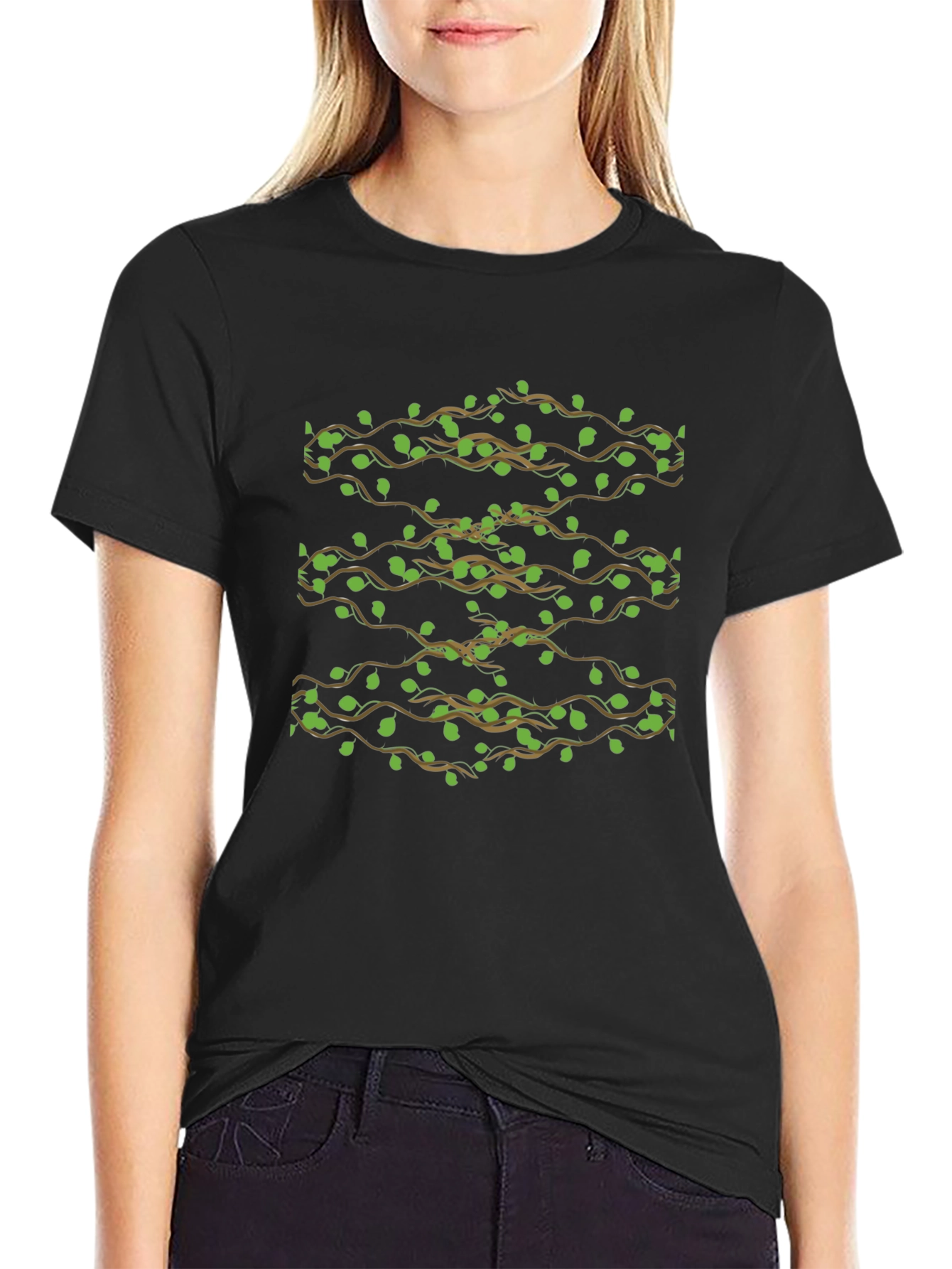 Leaf Vine Print T-Shirt - Casual Style