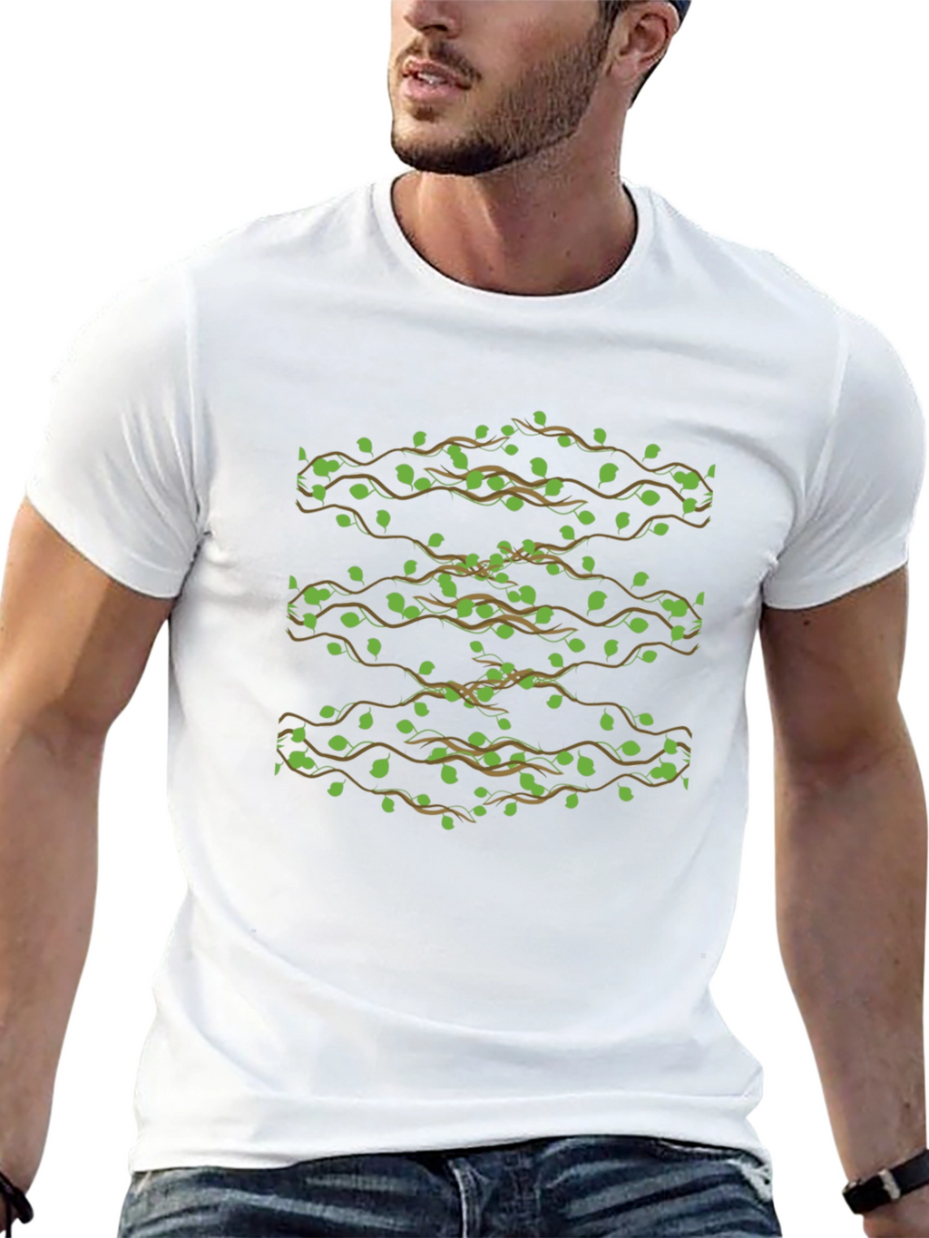 Leaf Vine Print T-Shirt - Casual Style