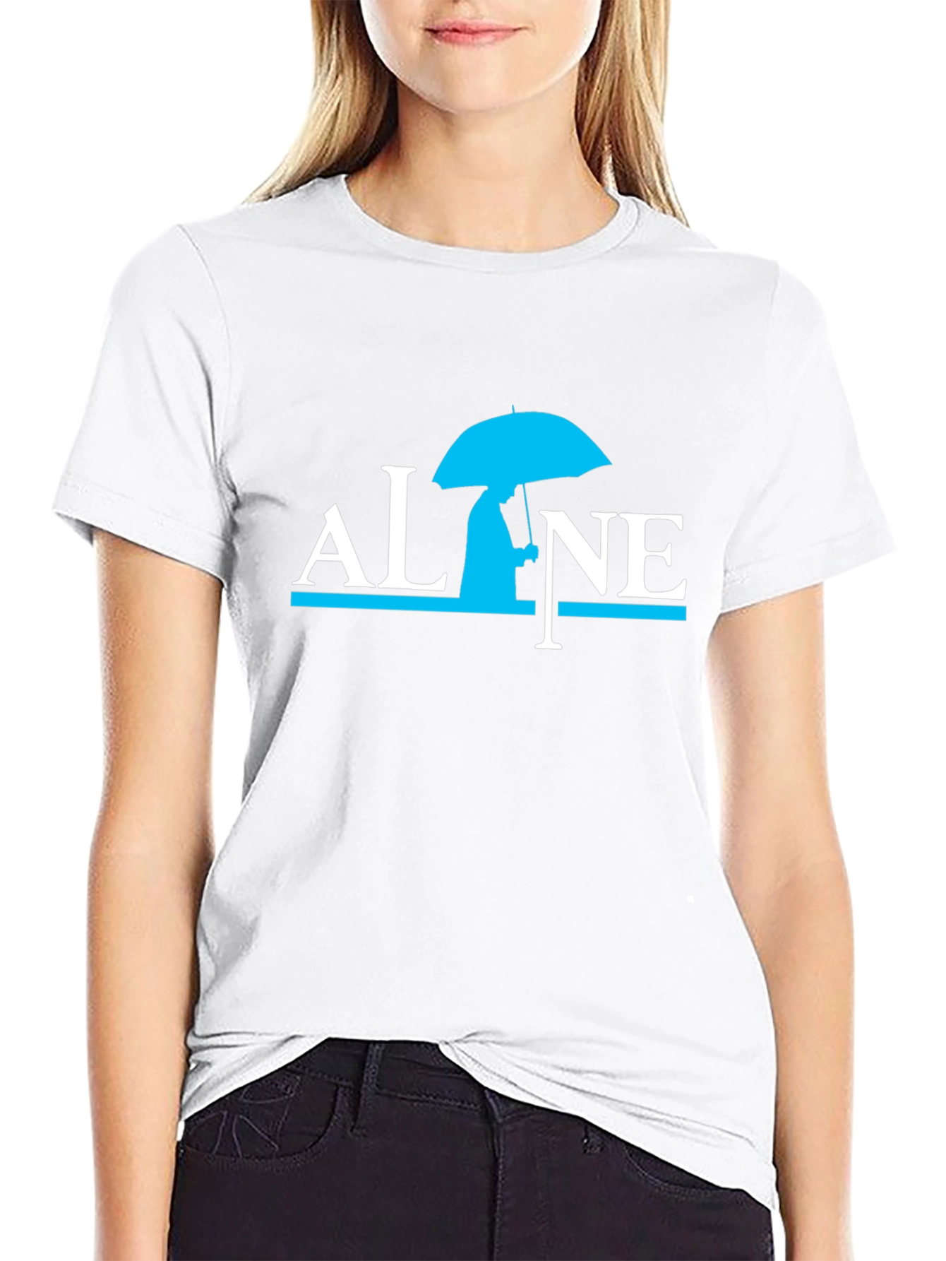 Alone Umbrella Graphic Black T-Shirt