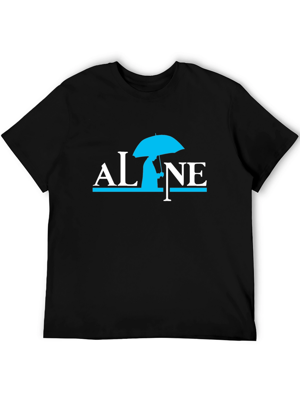 Alone Umbrella Graphic Black T-Shirt