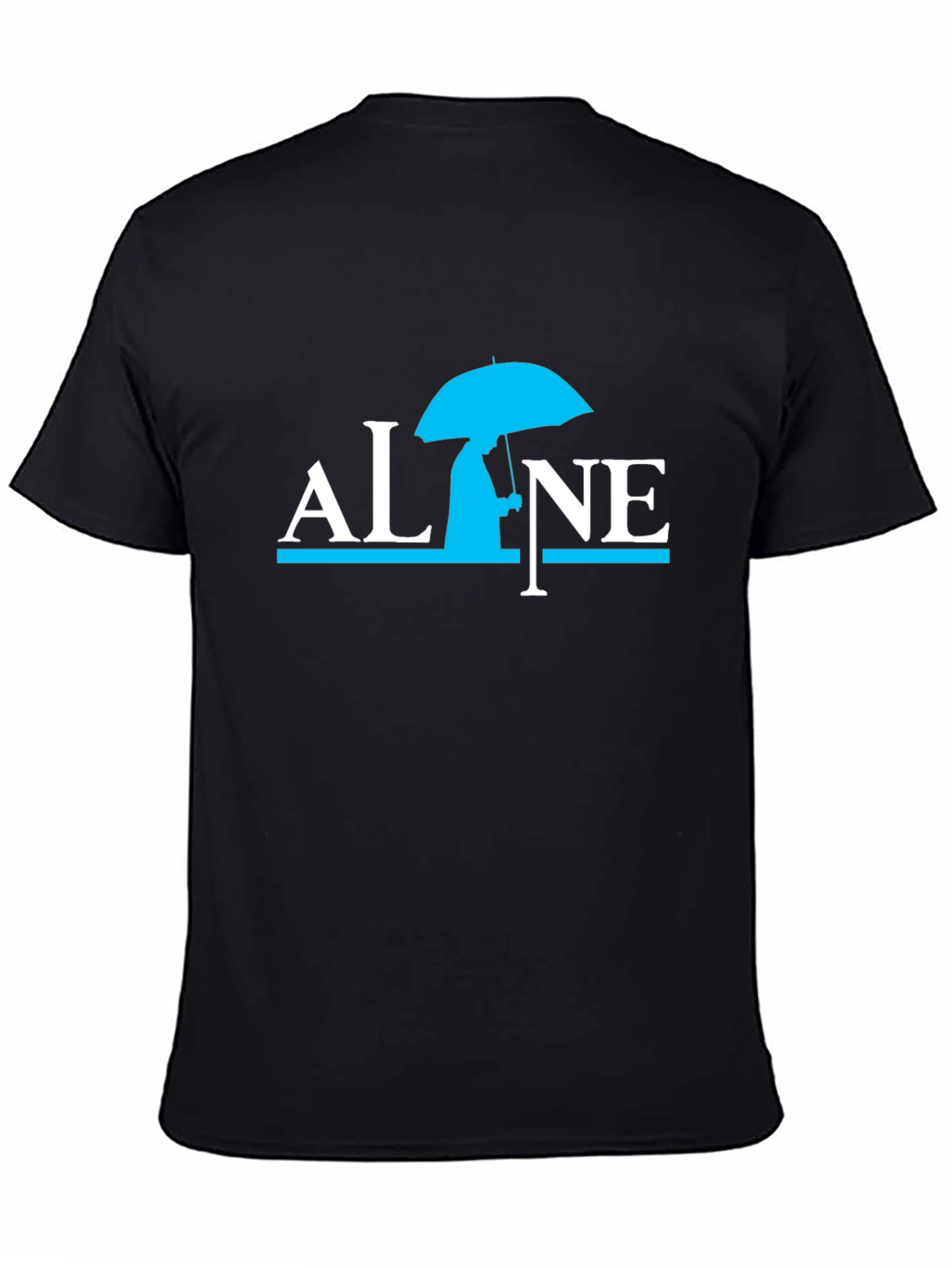 Alone Umbrella Graphic Black T-Shirt