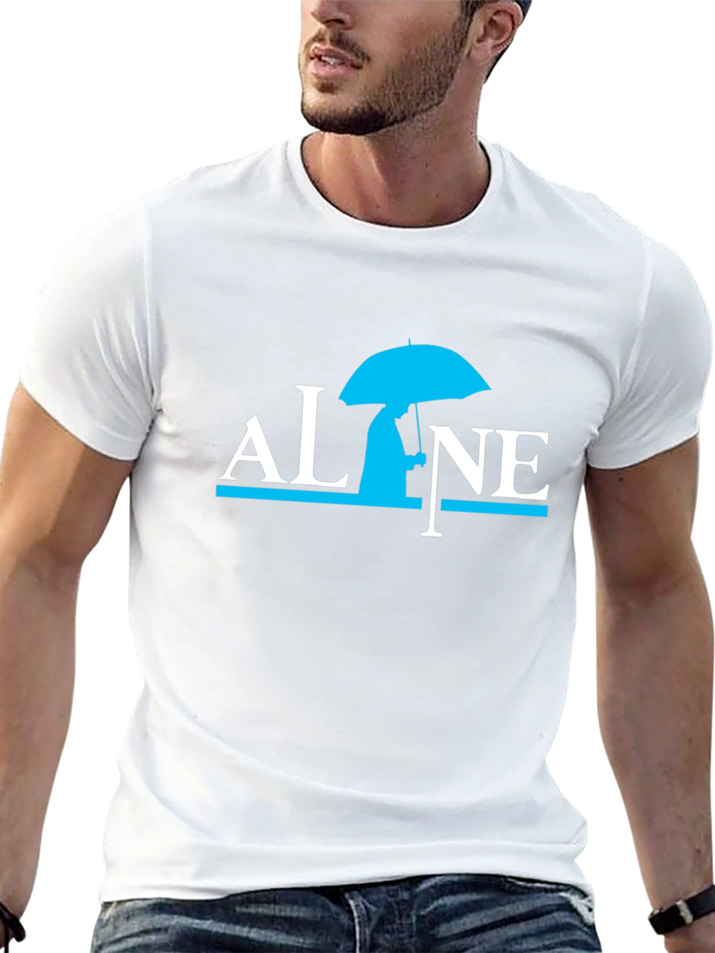 Alone Umbrella Graphic Black T-Shirt