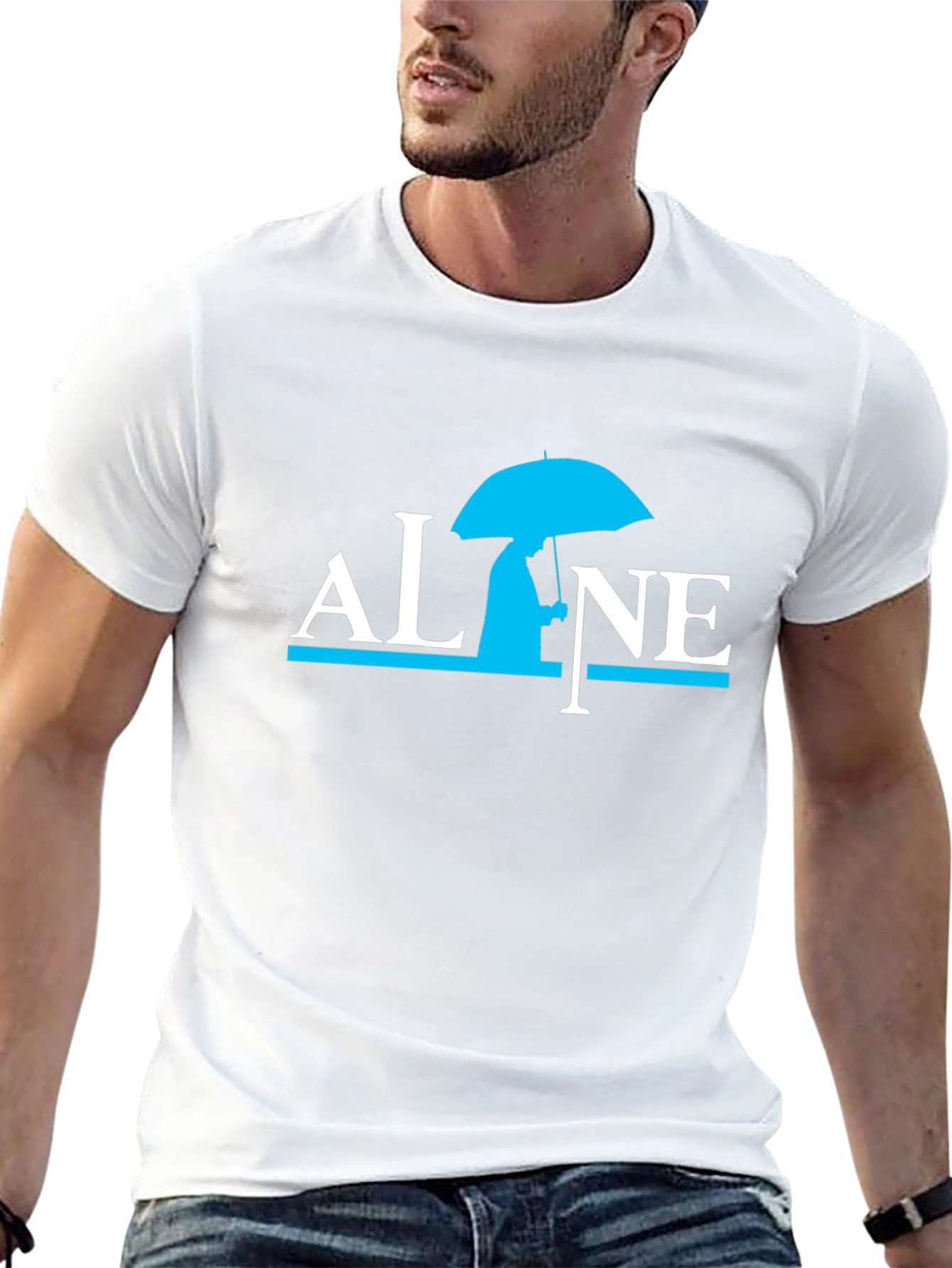 Alone Umbrella Graphic Black T-Shirt