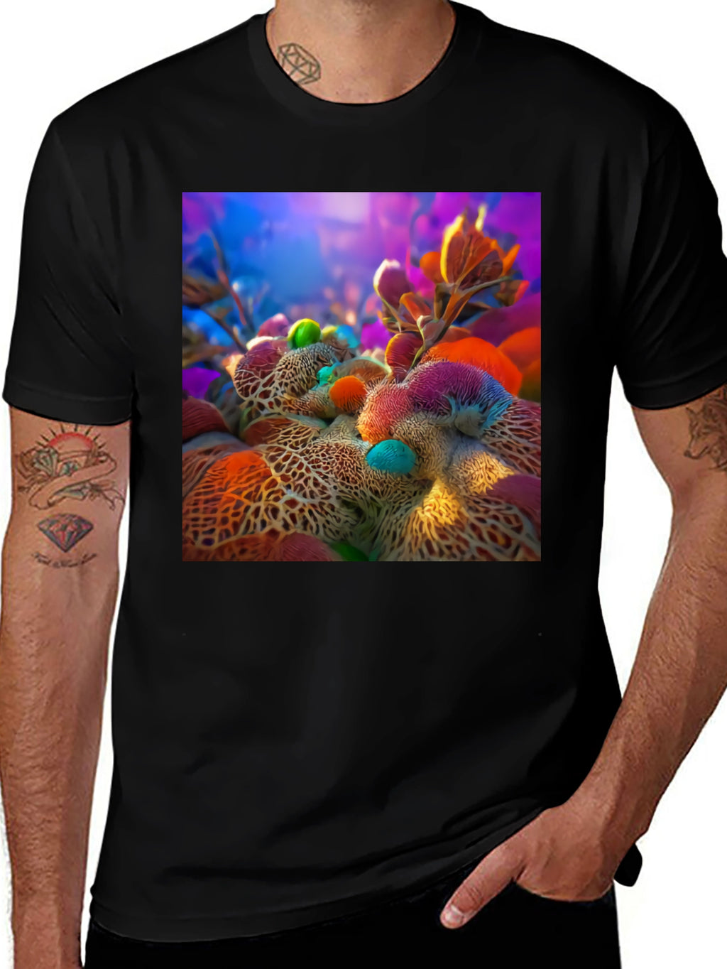 Abstract Floral Design Black T-Shirt