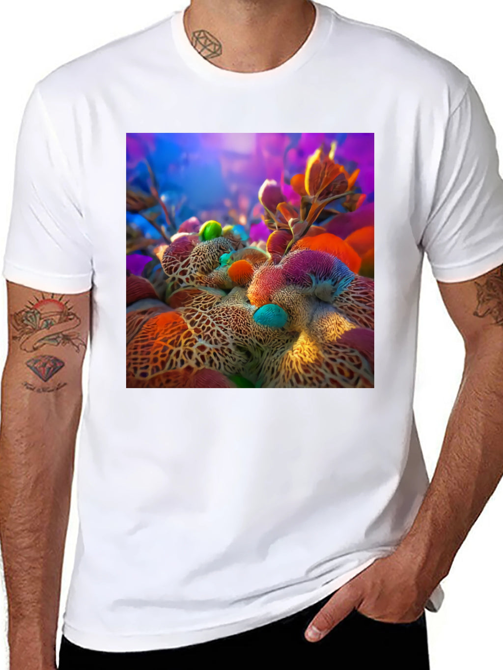 Abstract Floral Design Black T-Shirt
