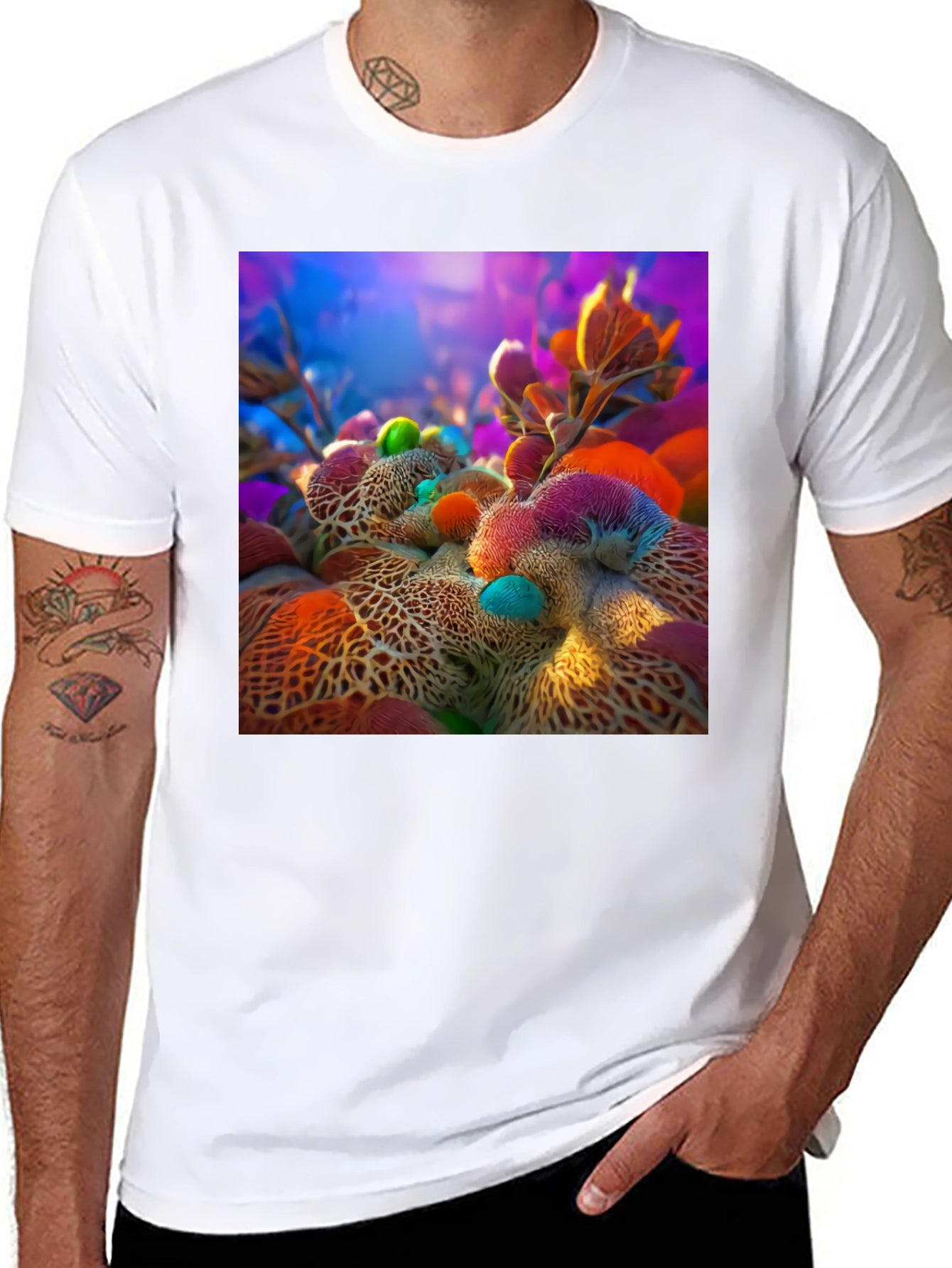Abstract Floral Design Black T-Shirt