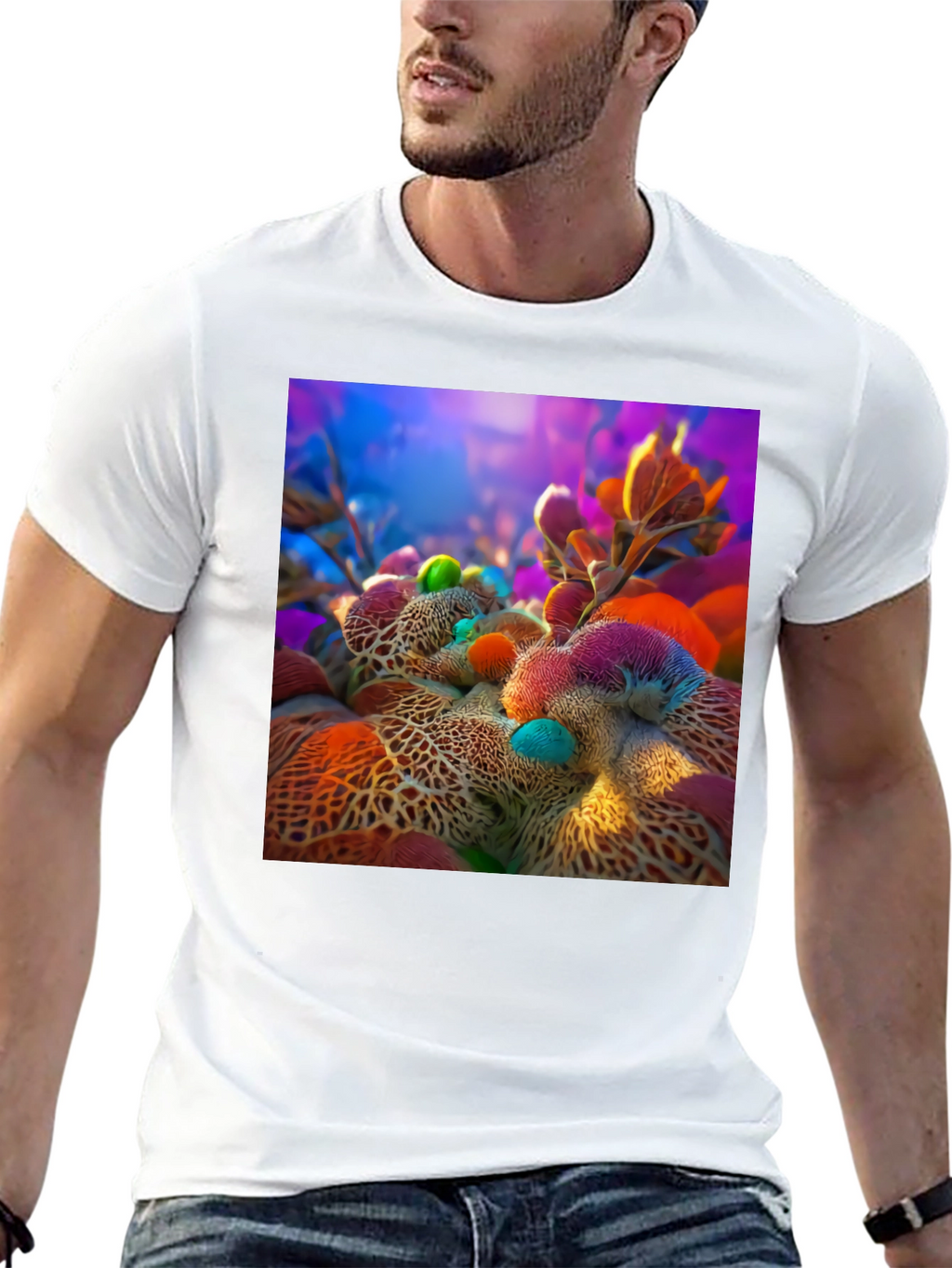 Abstract Floral Design Black T-Shirt