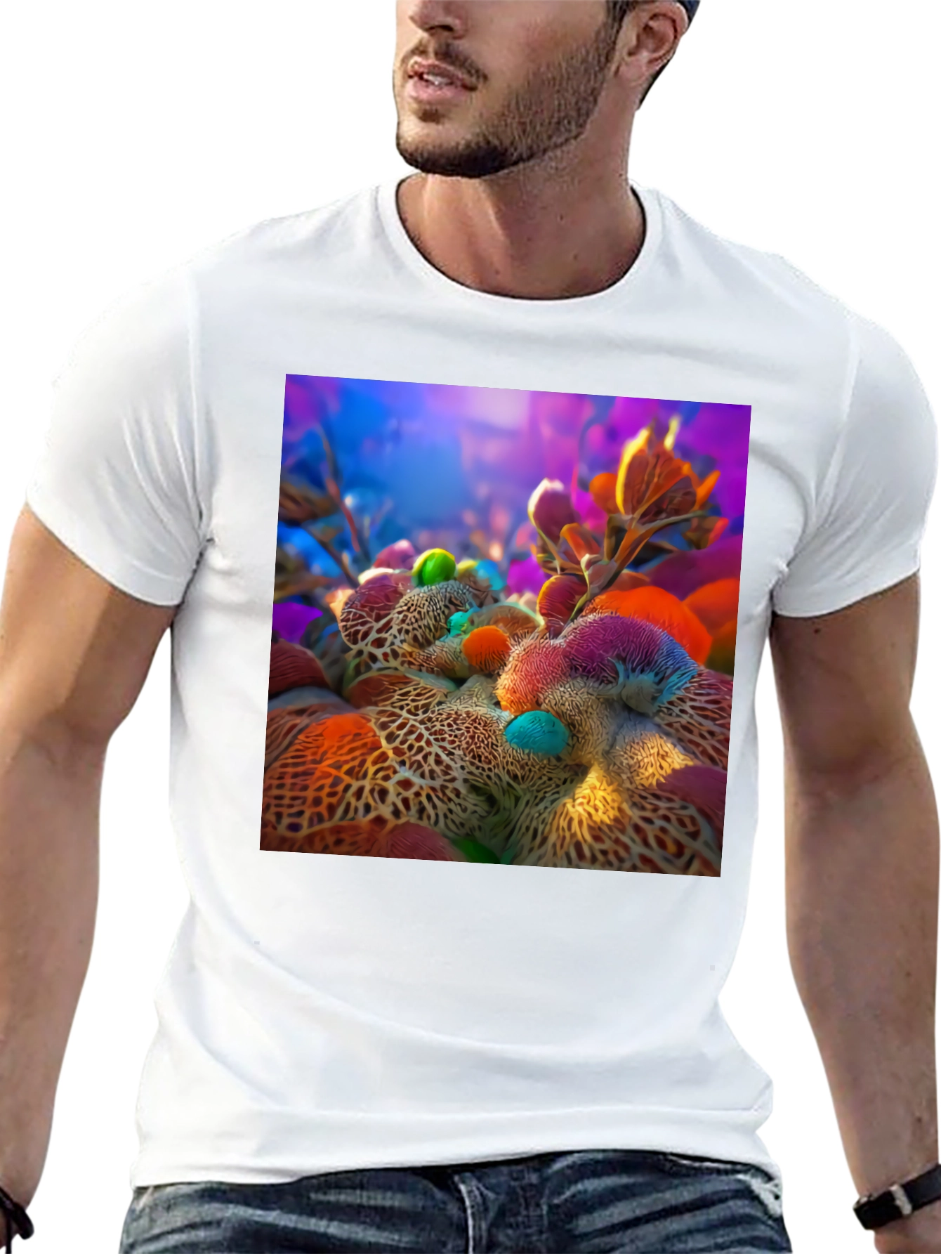 Abstract Floral Design Black T-Shirt