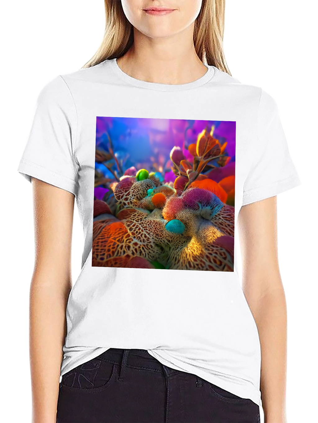 Abstract Floral Design Black T-Shirt
