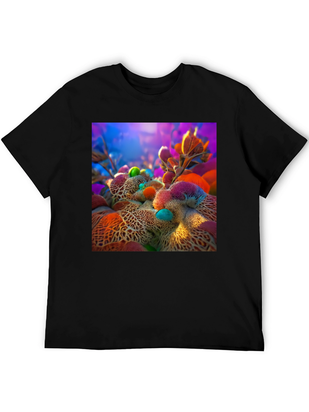 Abstract Floral Design Black T-Shirt