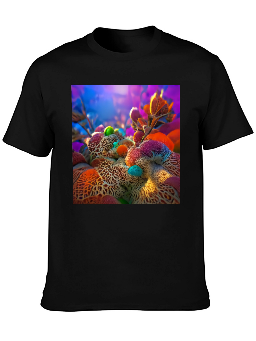Abstract Floral Design Black T-Shirt