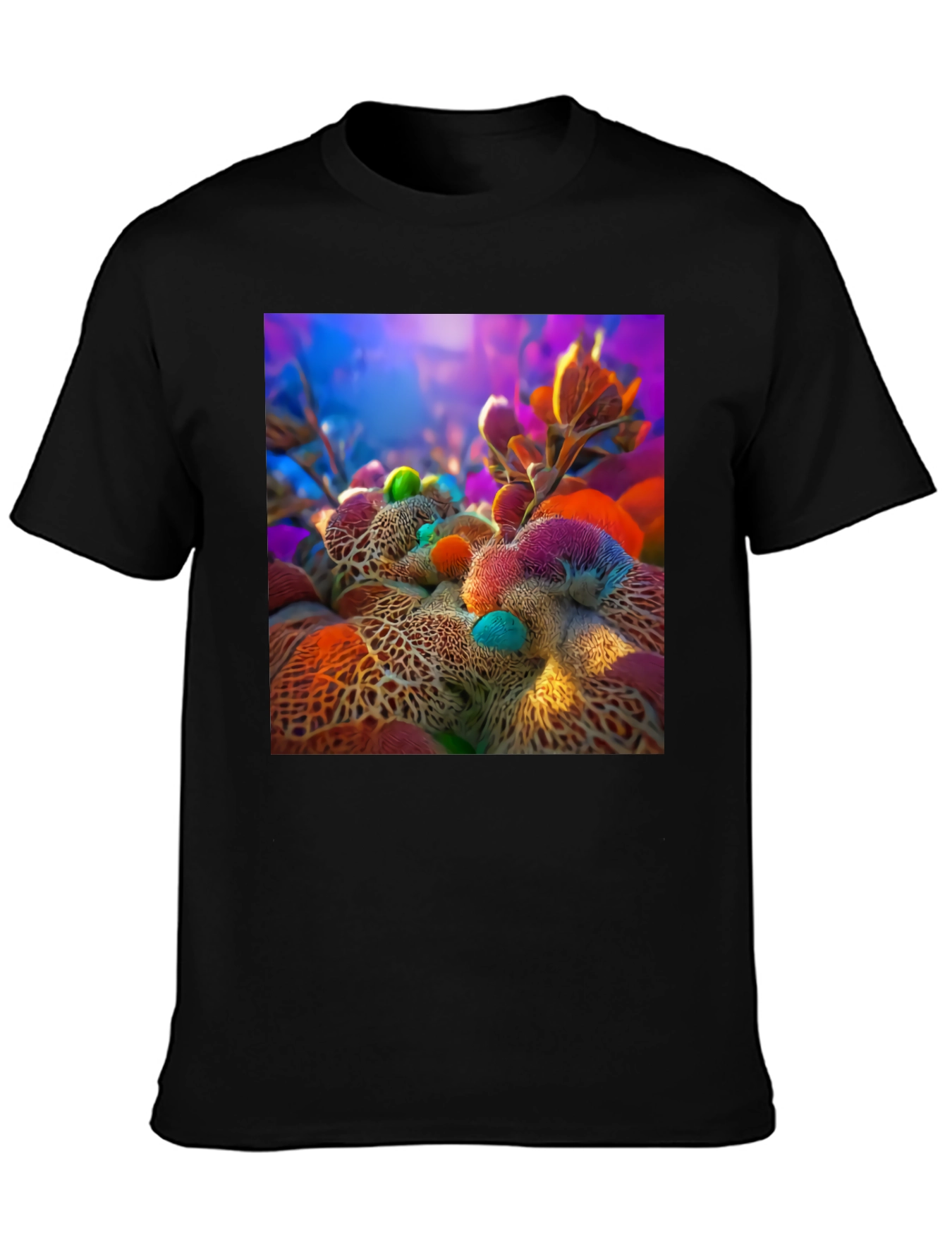 Abstract Floral Design Black T-Shirt