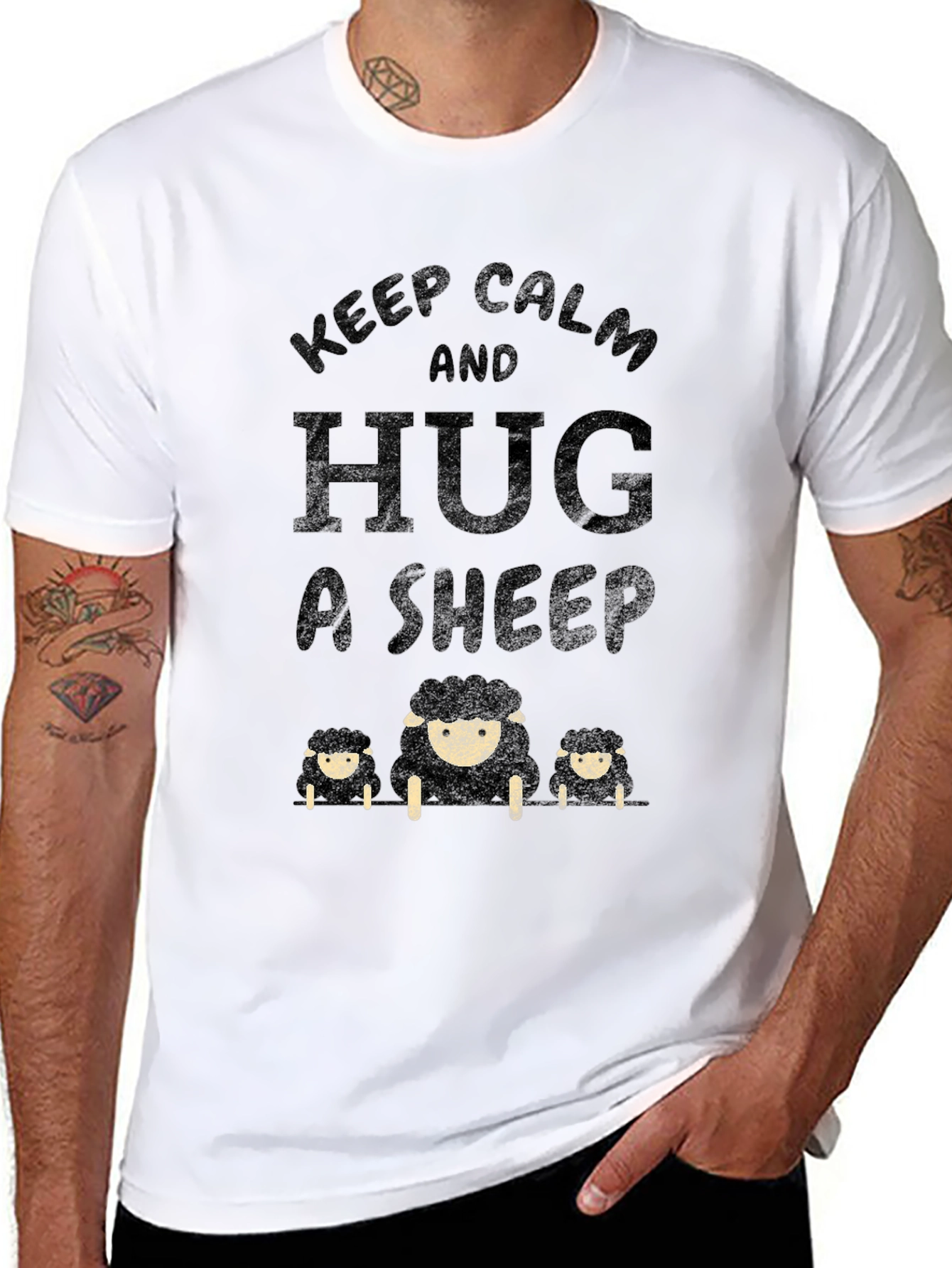 Keep Calm and Hug a Sheep T-Shirt - Black
