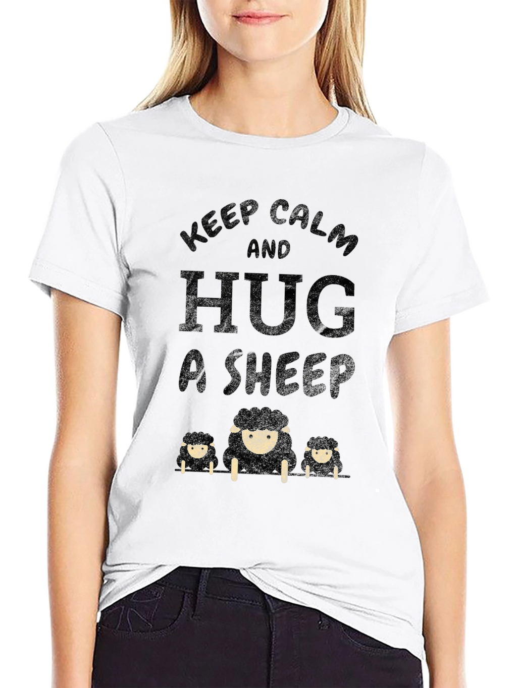 Keep Calm and Hug a Sheep T-Shirt - Black