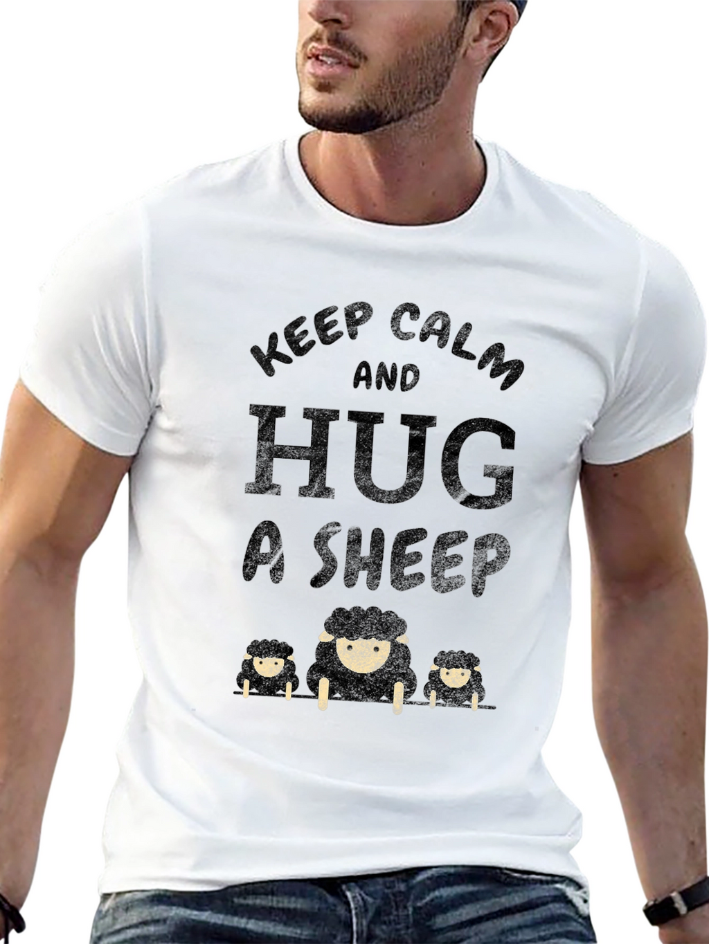 Keep Calm and Hug a Sheep T-Shirt - Black