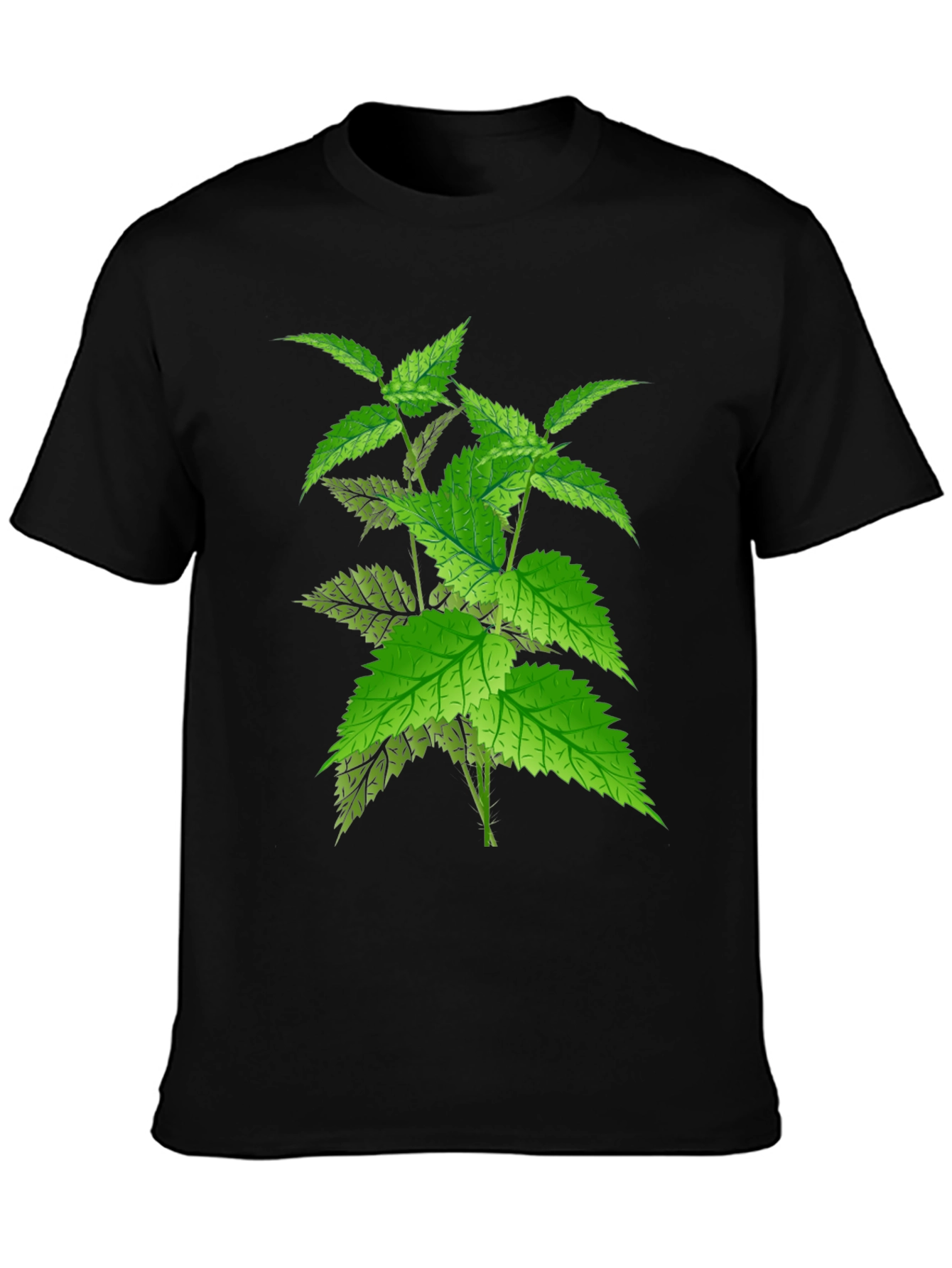 Black T-Shirt with Nettle Plant Graphic