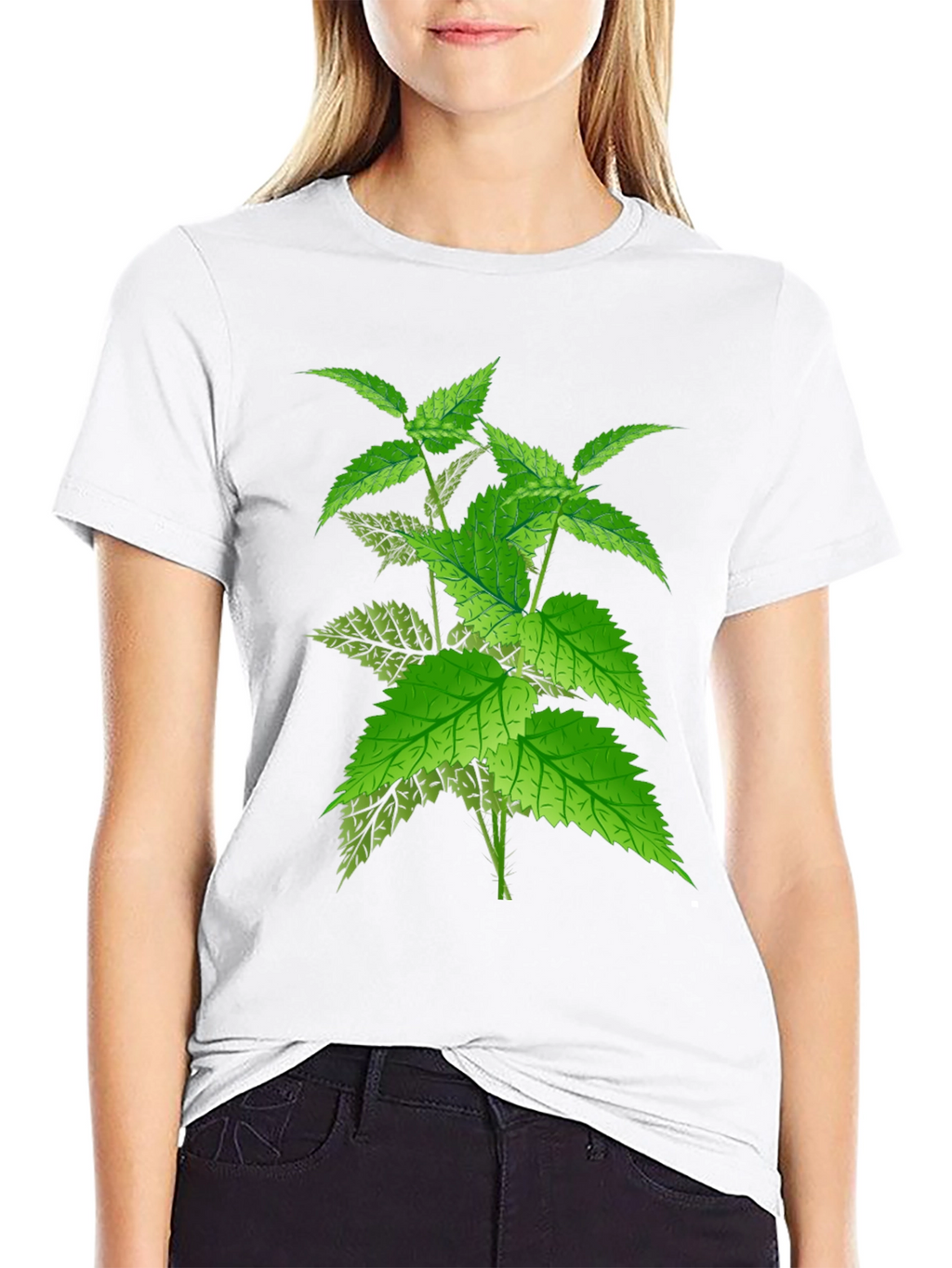 Black T-Shirt with Nettle Plant Graphic