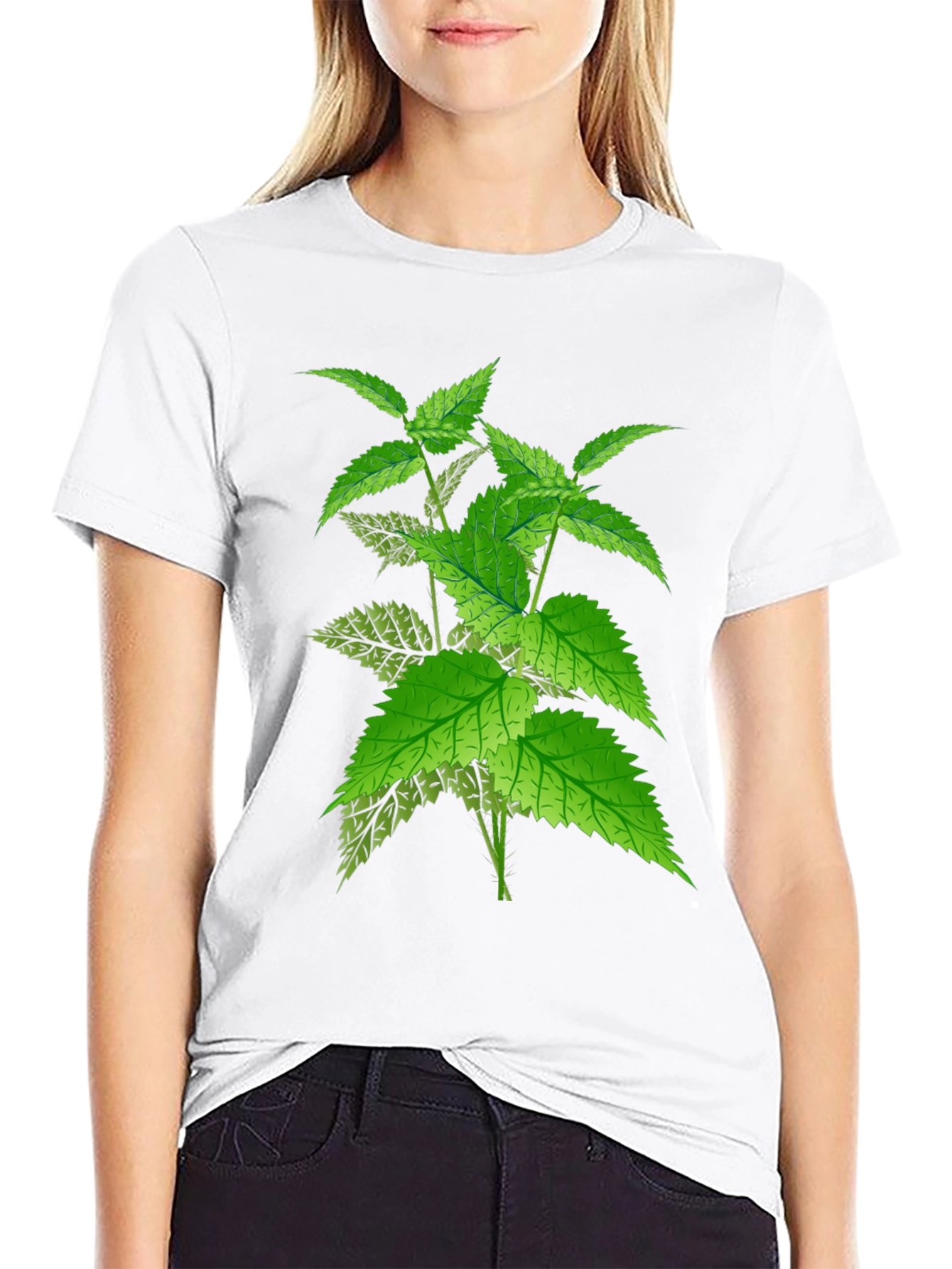Black T-Shirt with Nettle Plant Graphic