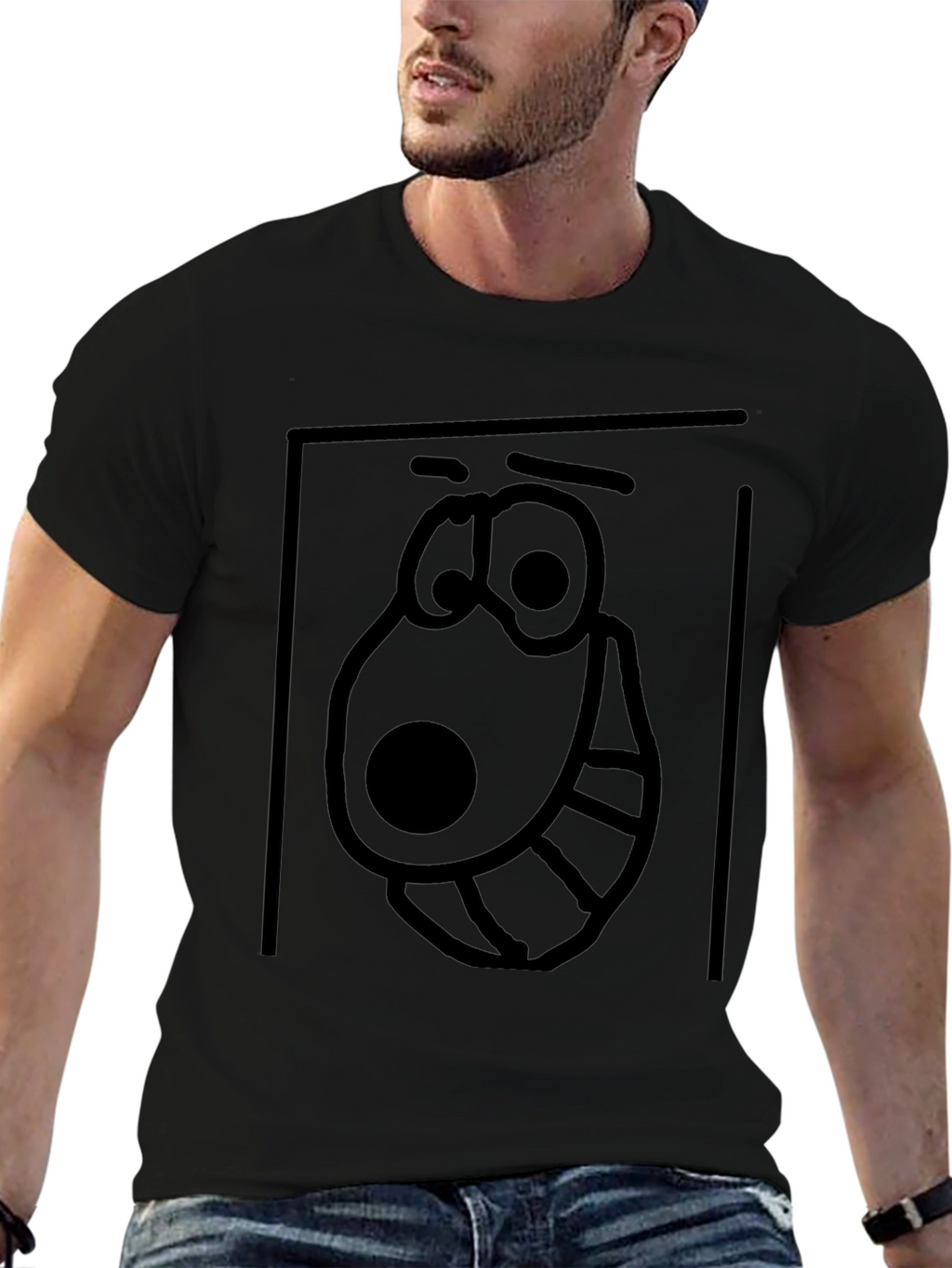 Cartoon Face Graphic Tee - Black