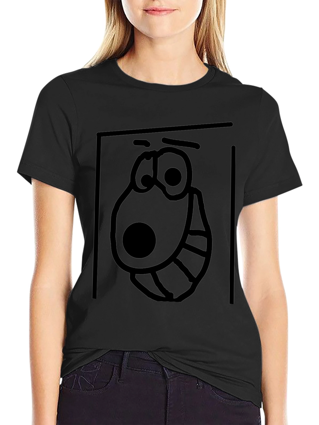 Cartoon Face Graphic Tee - Black