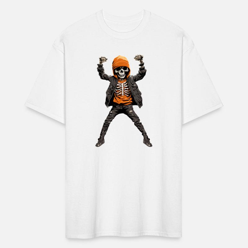 Skeleton in Orange is Dancing with Hands Up