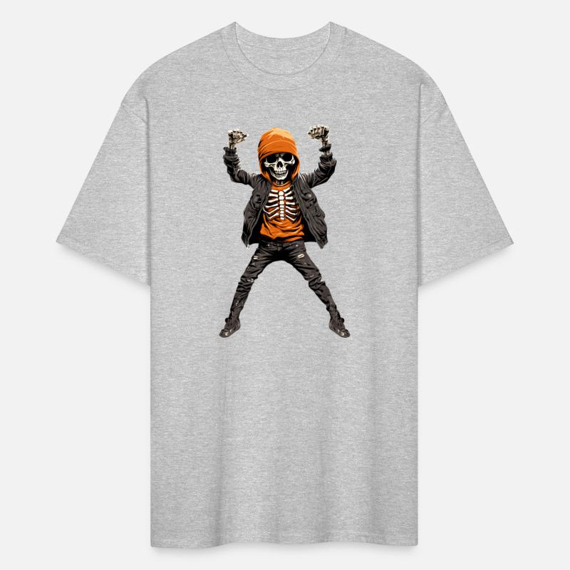 Skeleton in Orange is Dancing with Hands Up