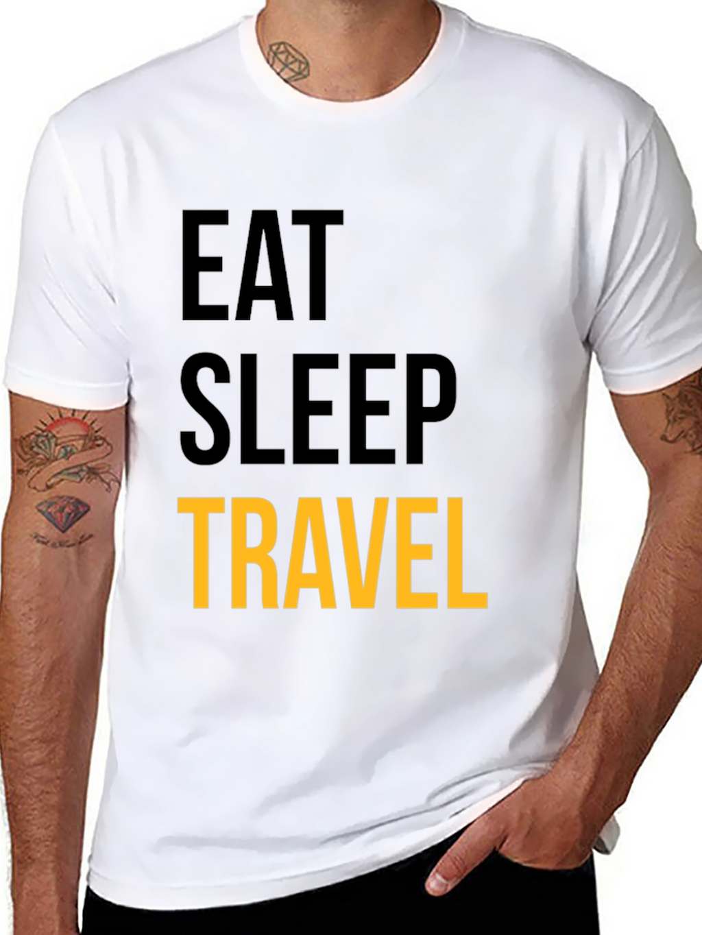 Eat Sleep Travel Graphic Tee - Black Cotton T-Shirt