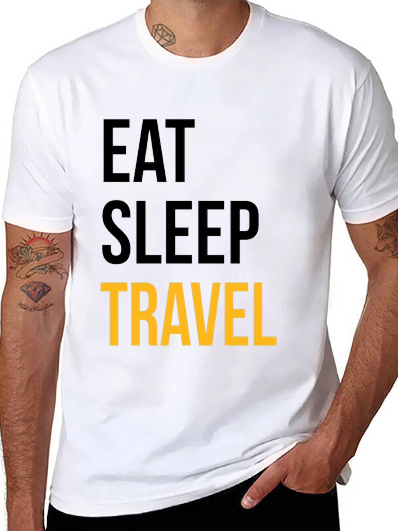 Eat Sleep Travel Graphic Tee - Black Cotton T-Shirt
